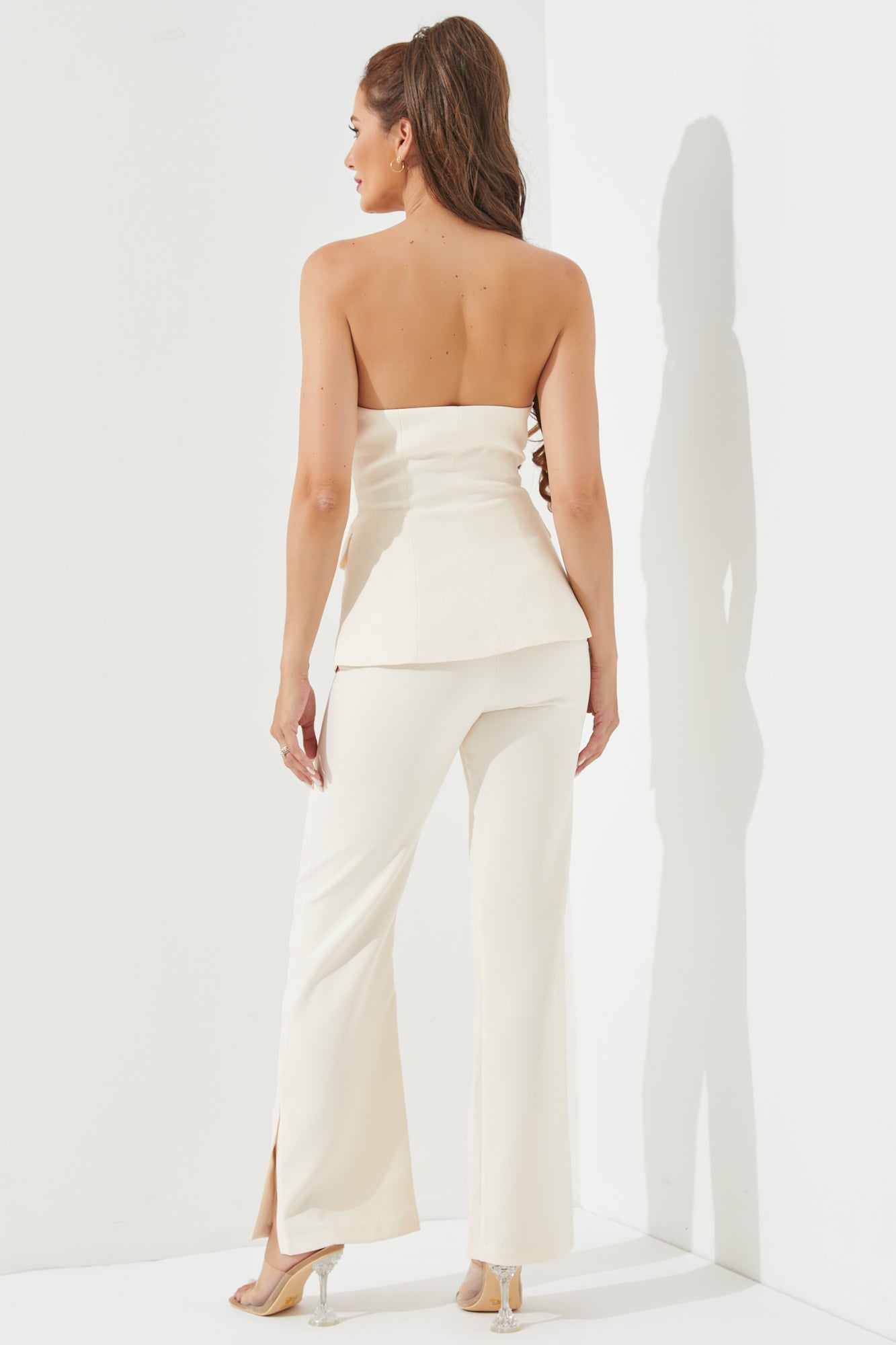 Top tejido tubo y pantalones conjunto