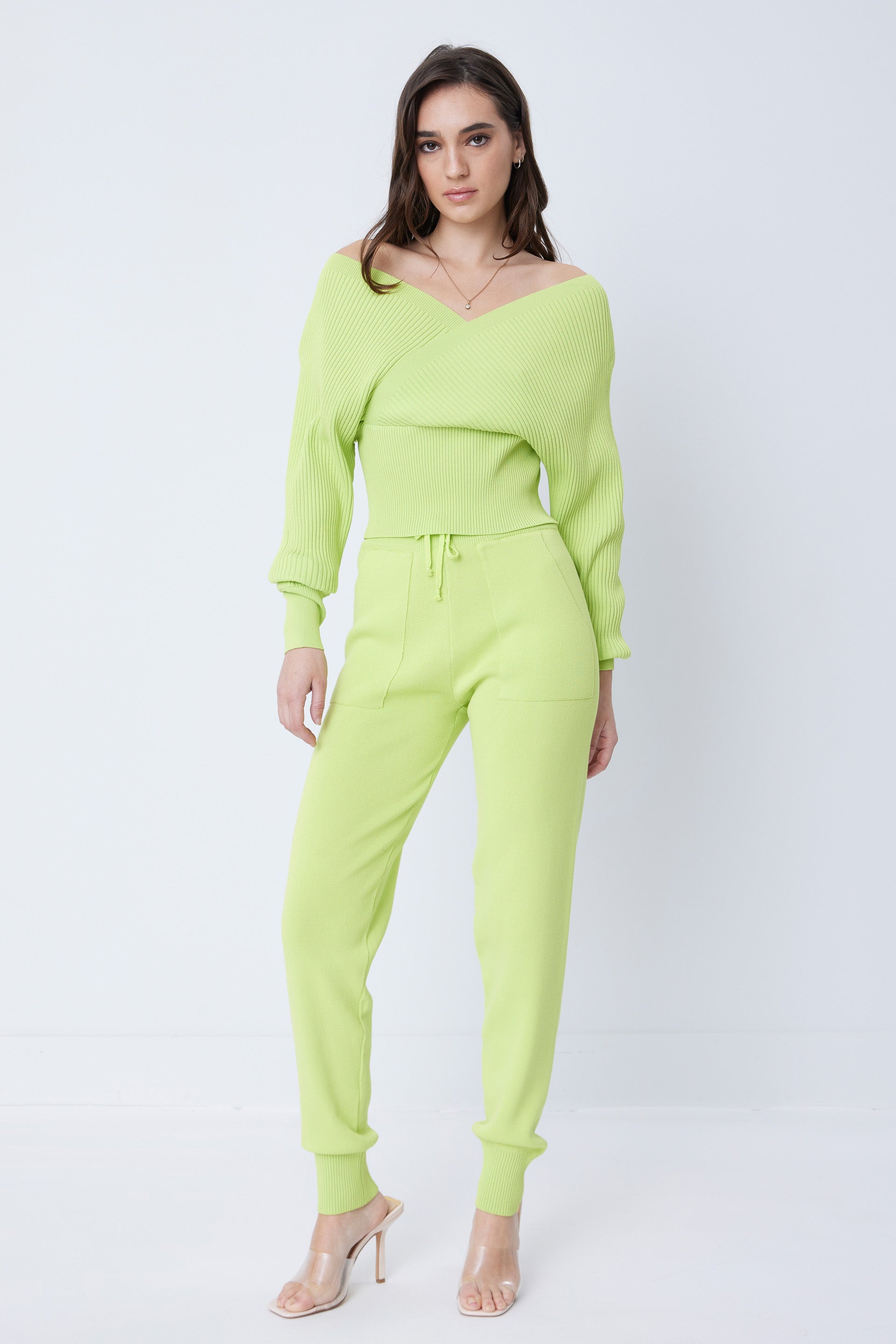Ribbed Knit Long Sleeve Top and Jogger Set