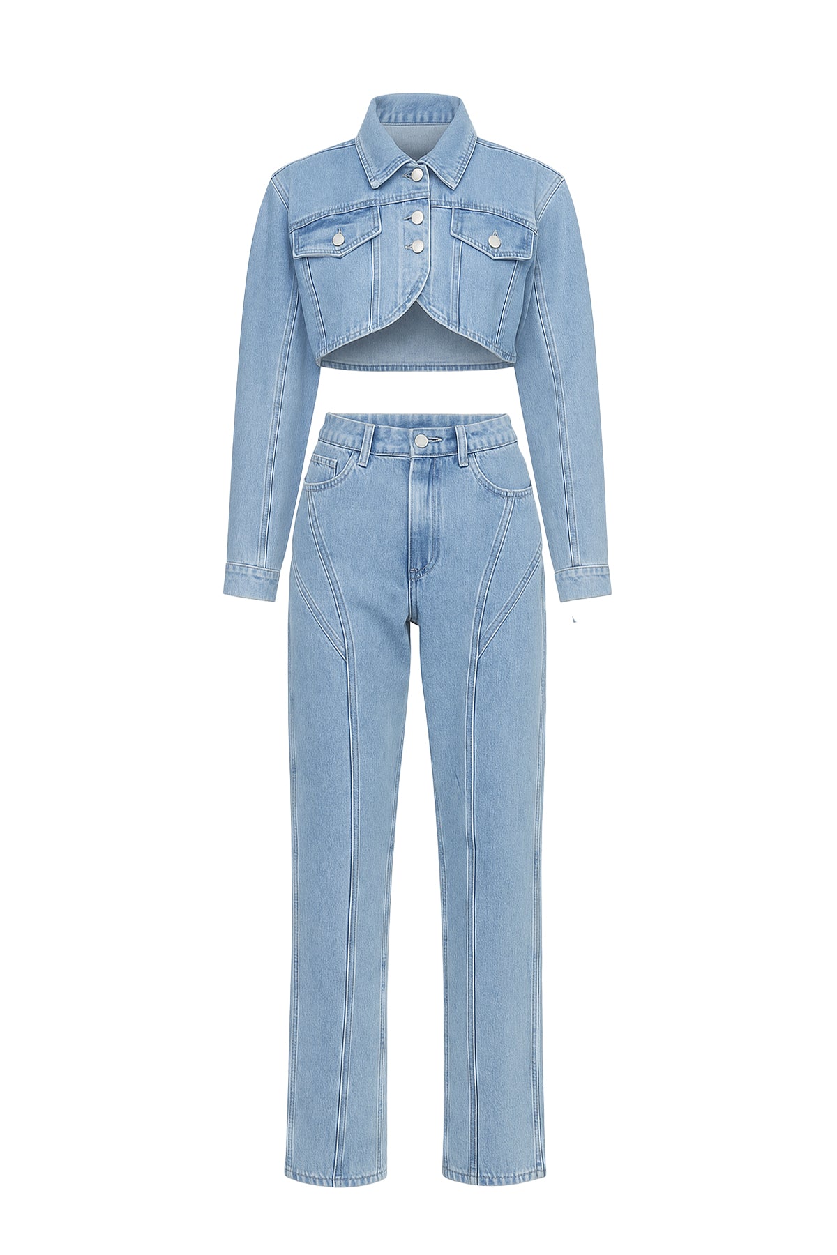Denim Crop Jacket and Trouser 2pc Set