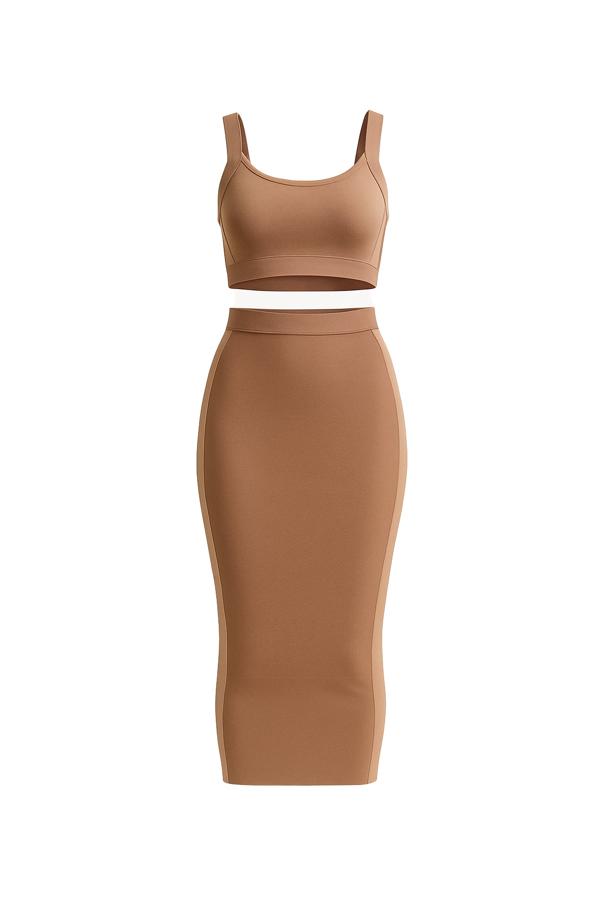 Bandage Sleeveless Crop Top and Midi Skirt with Mesh Cutout