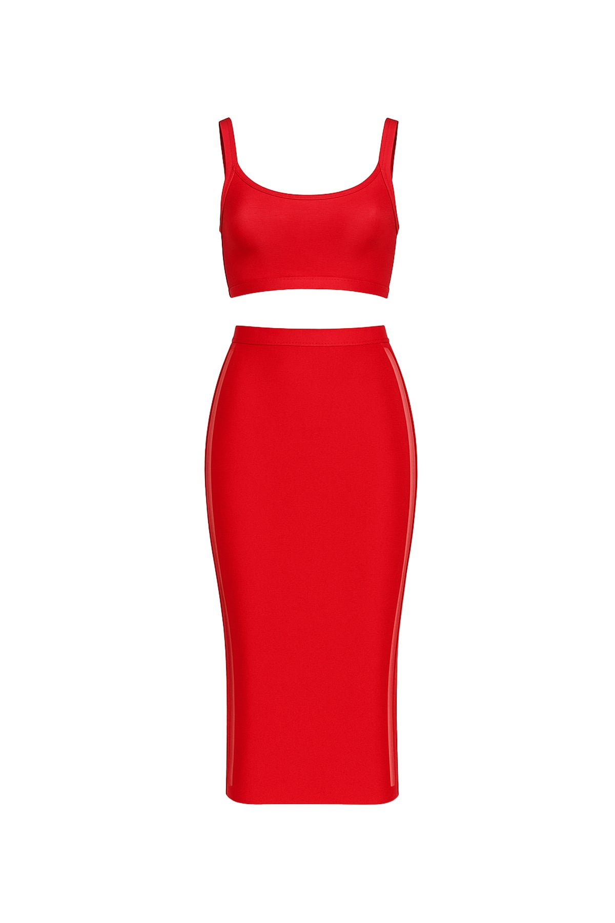 Bandage Sleeveless Crop Top and Midi Skirt with Mesh Cutout