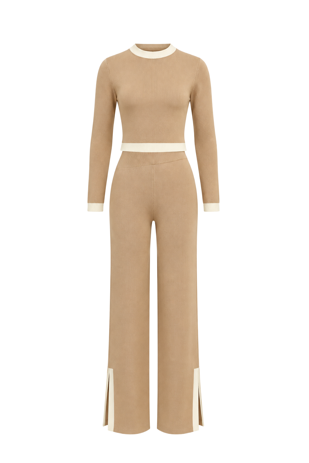 Wear Everywhere Knit Long Sleeve Top And Pants Set With Contrast