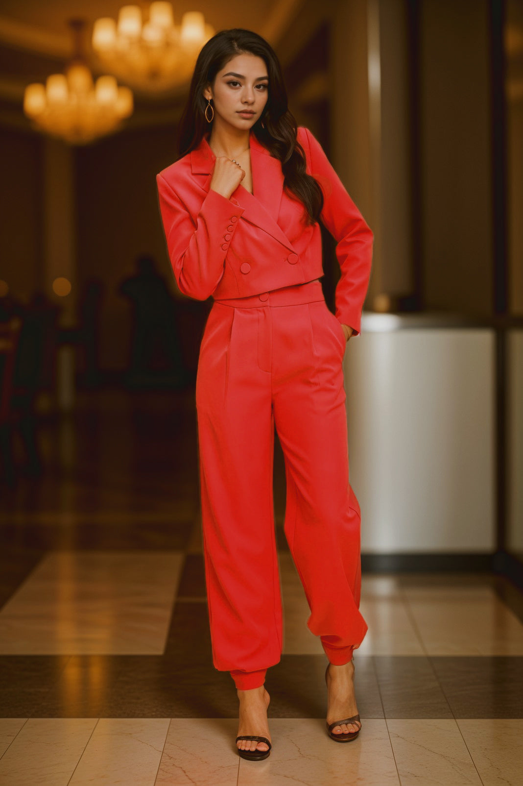 Crop Blazer and Trouser 2 Piece Set