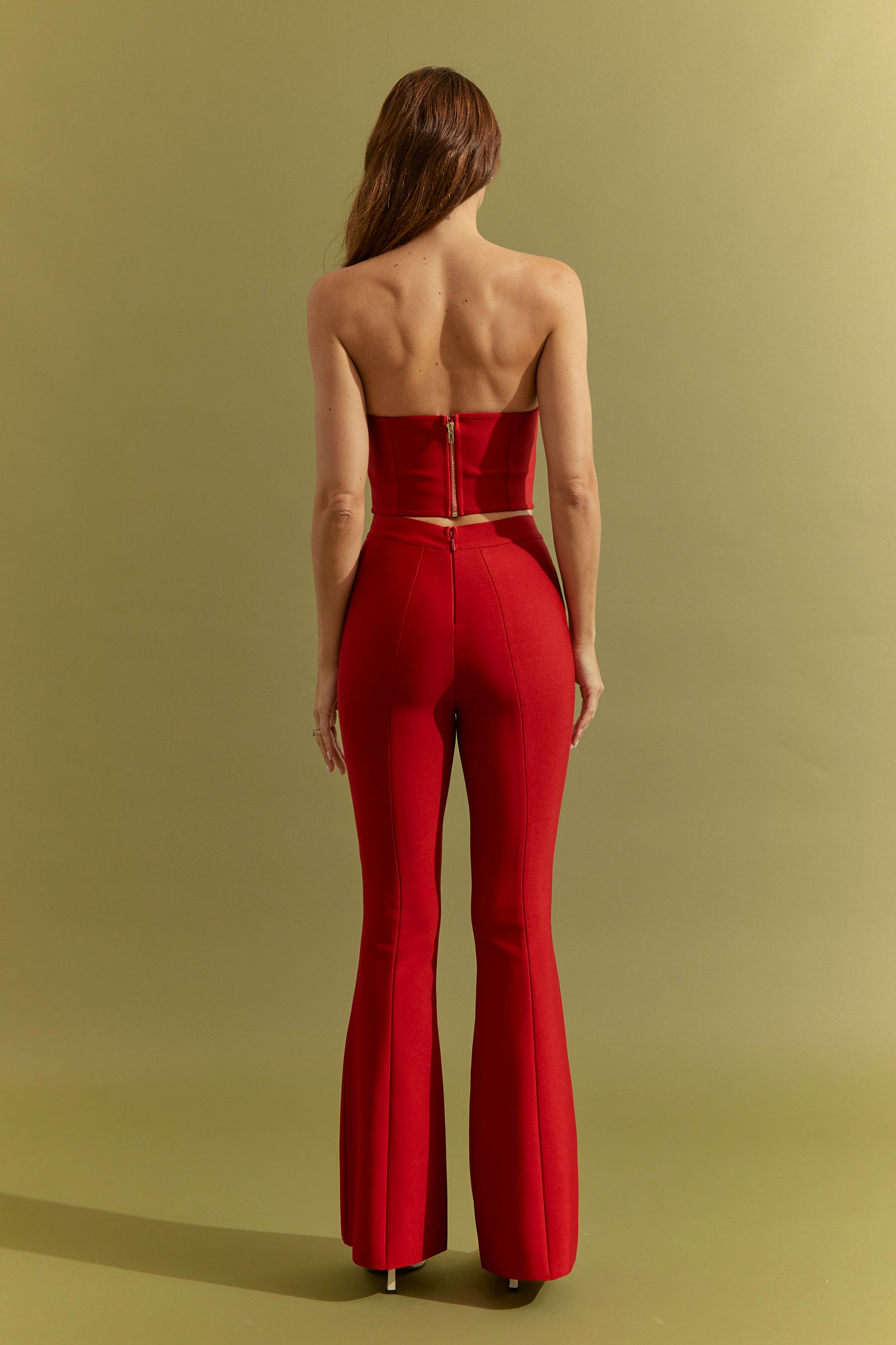Bandage Heart Bust Corset Top and Flare Pants Set