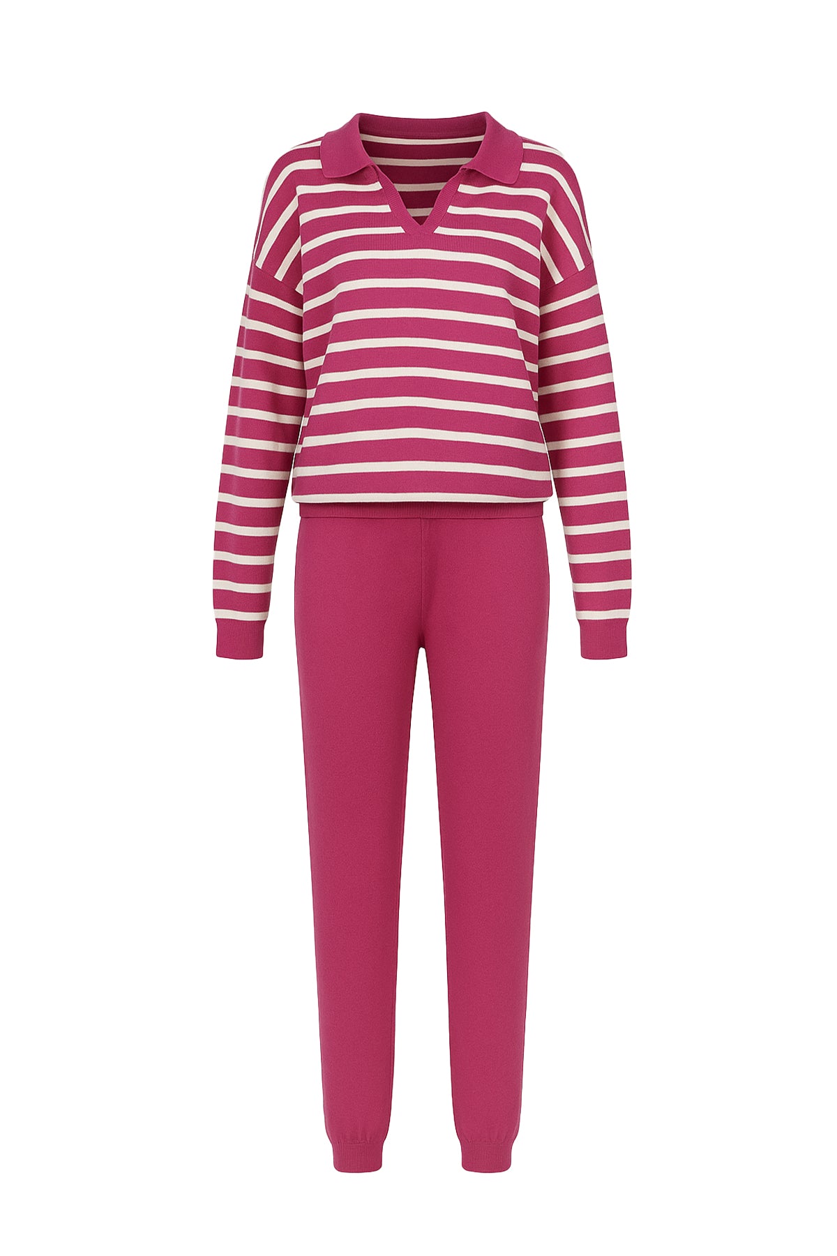 Knit Stripe Long sleeve Top and Solid Pants Set