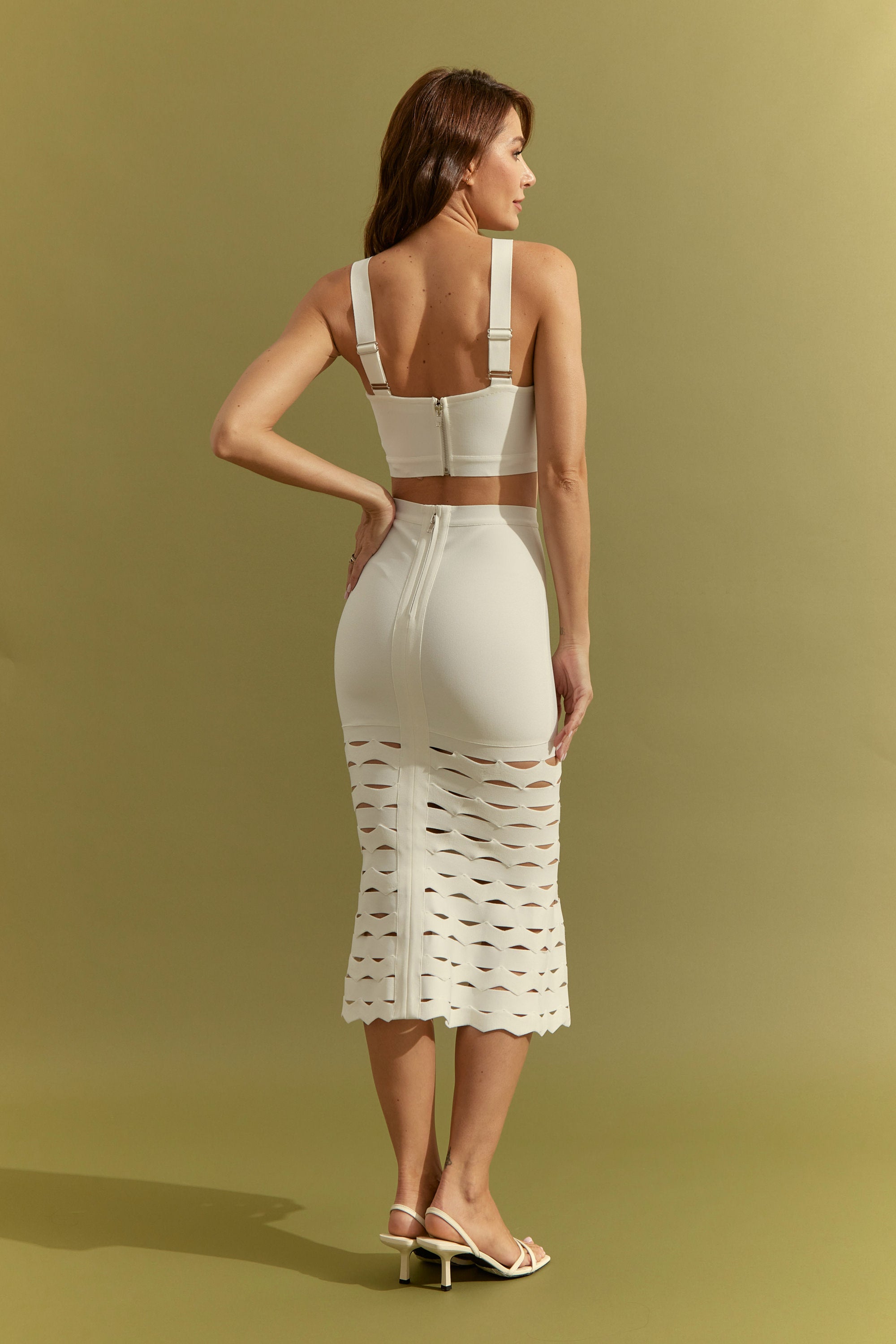 Bandage Sleeveless Crop Top and Midi Skirt With Cutouts