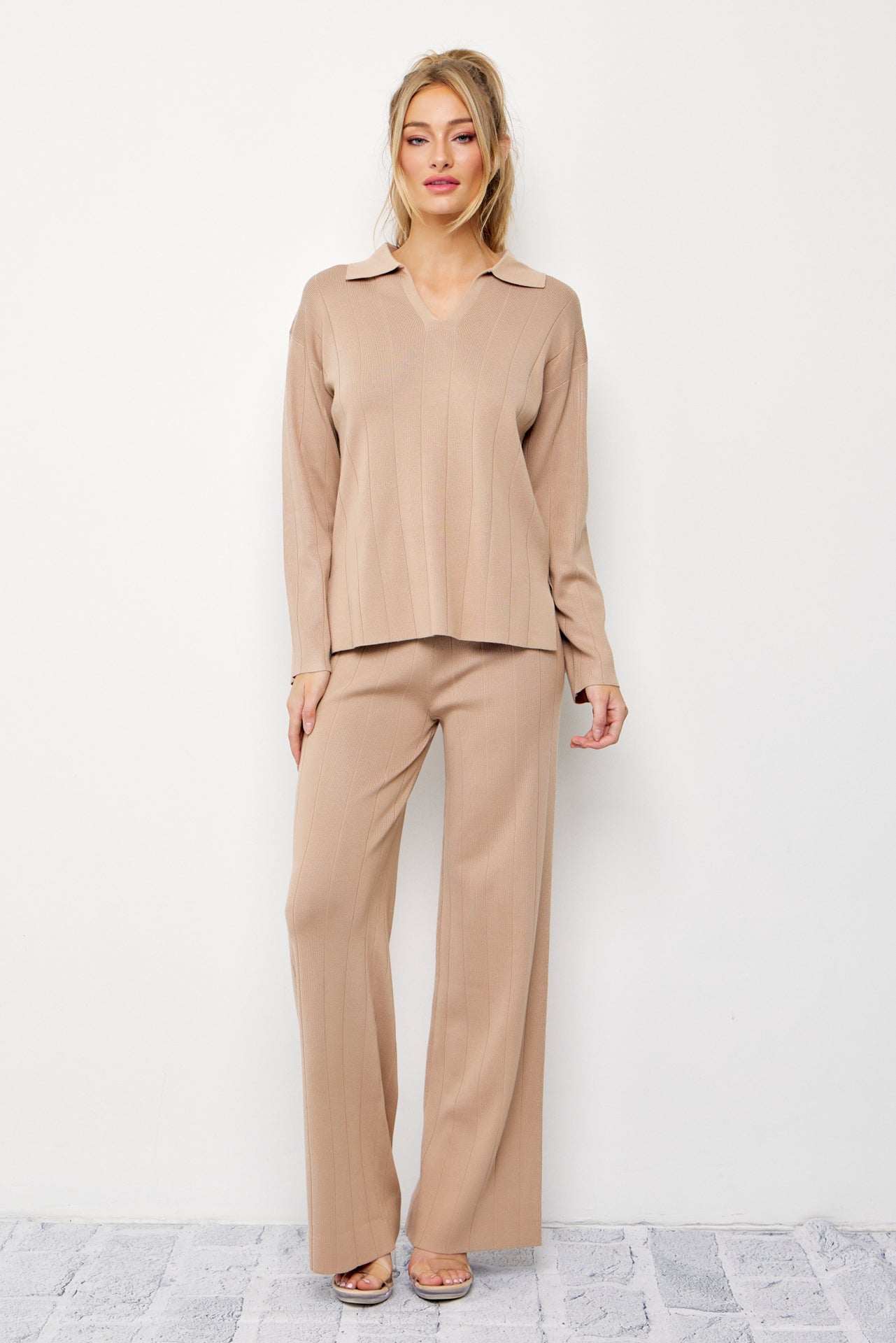 Rib Knit Pullover and Pants Set