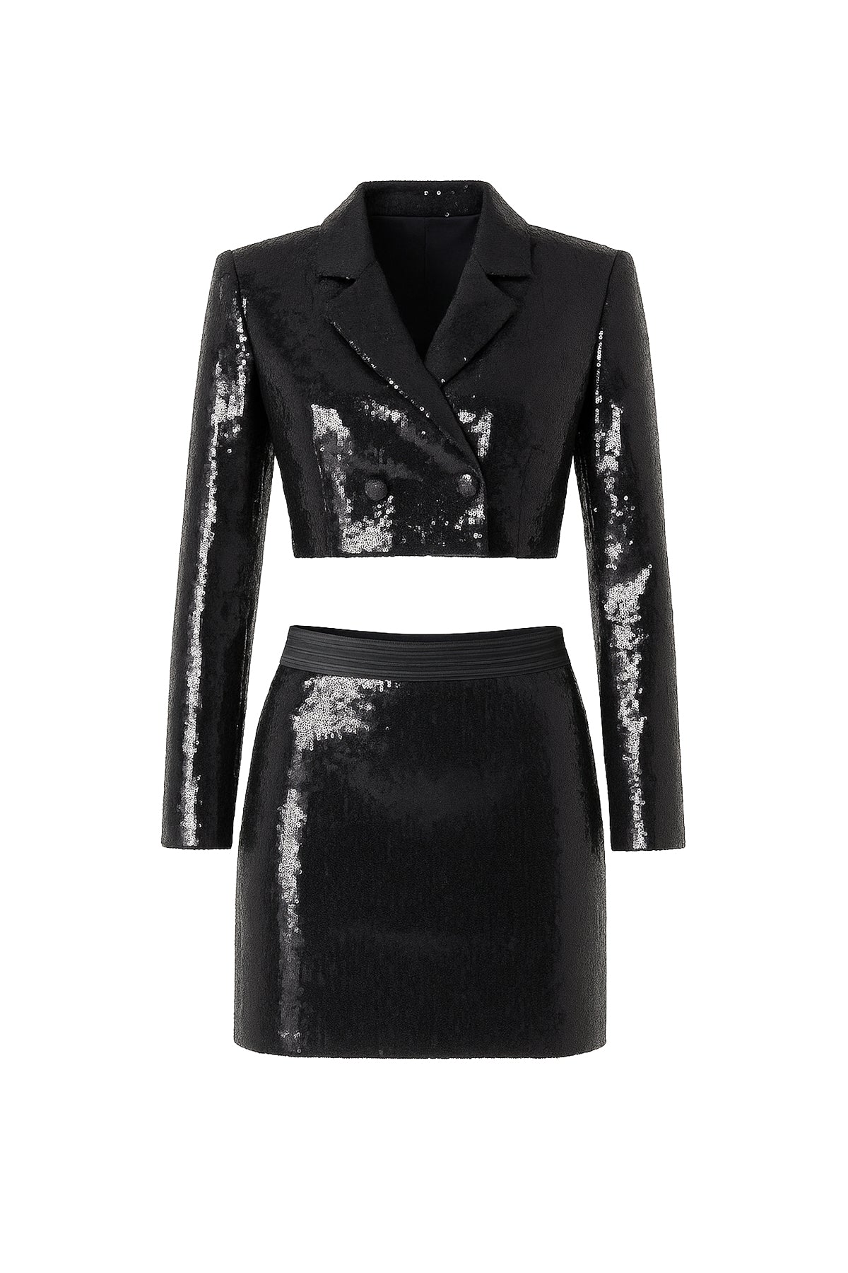 Sequin Crop Blazer and Mini Skirt Set