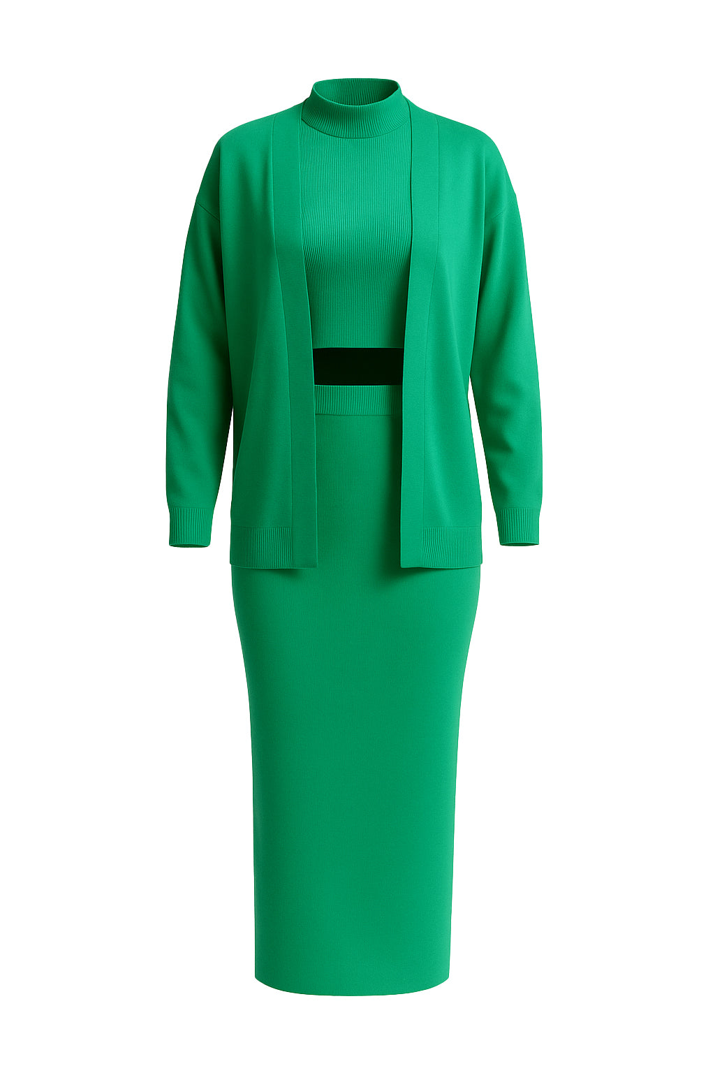 Three Piece Turtleneck Skirt & Cardigan Set