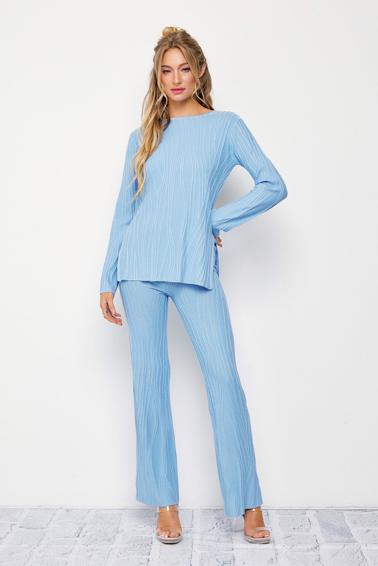 Seraphina Textured Long Sleeve Top and Pants Set