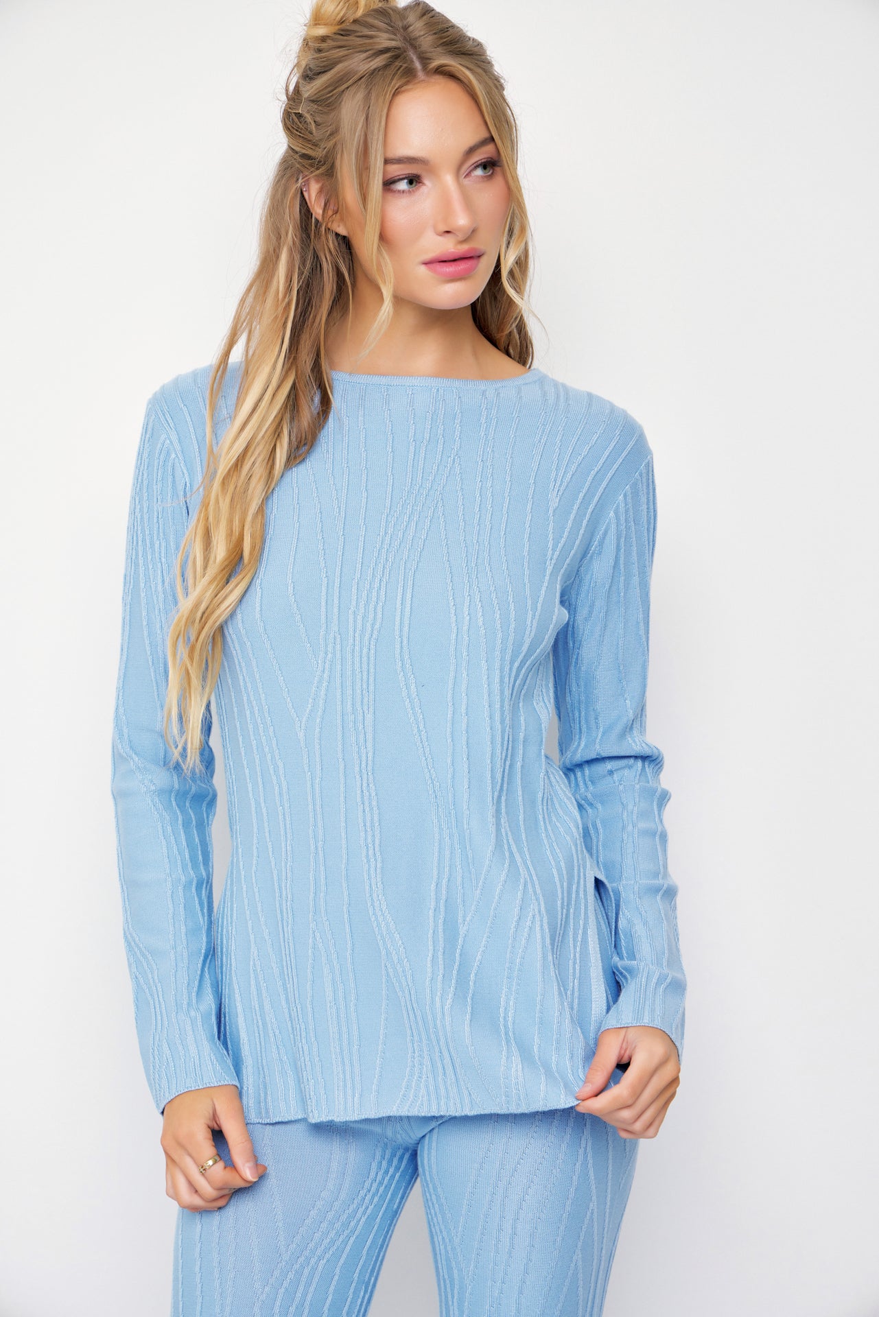 Seraphina Textured Long Sleeve Top and Pants Set