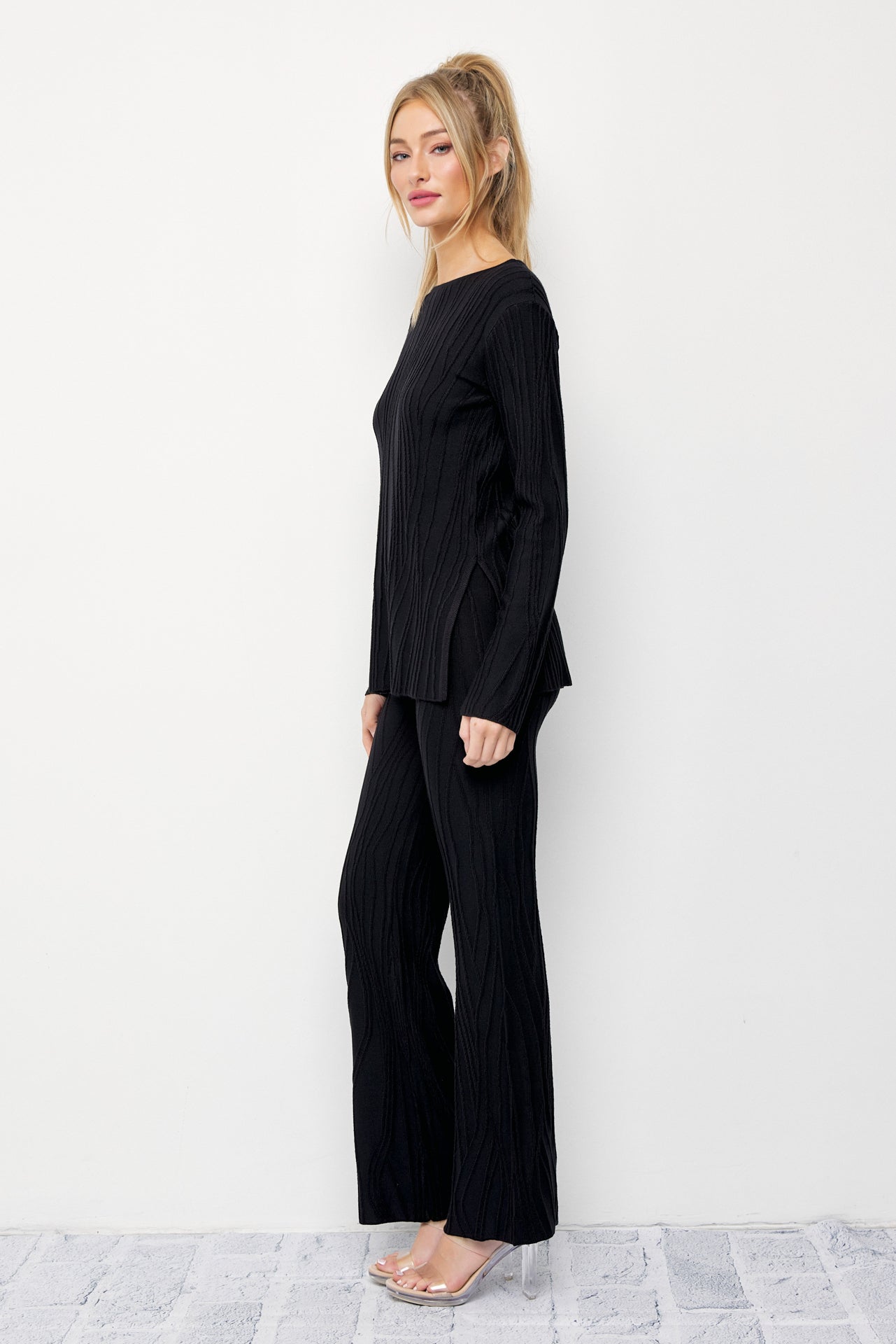 Seraphina Textured Long Sleeve Top and Pants Set