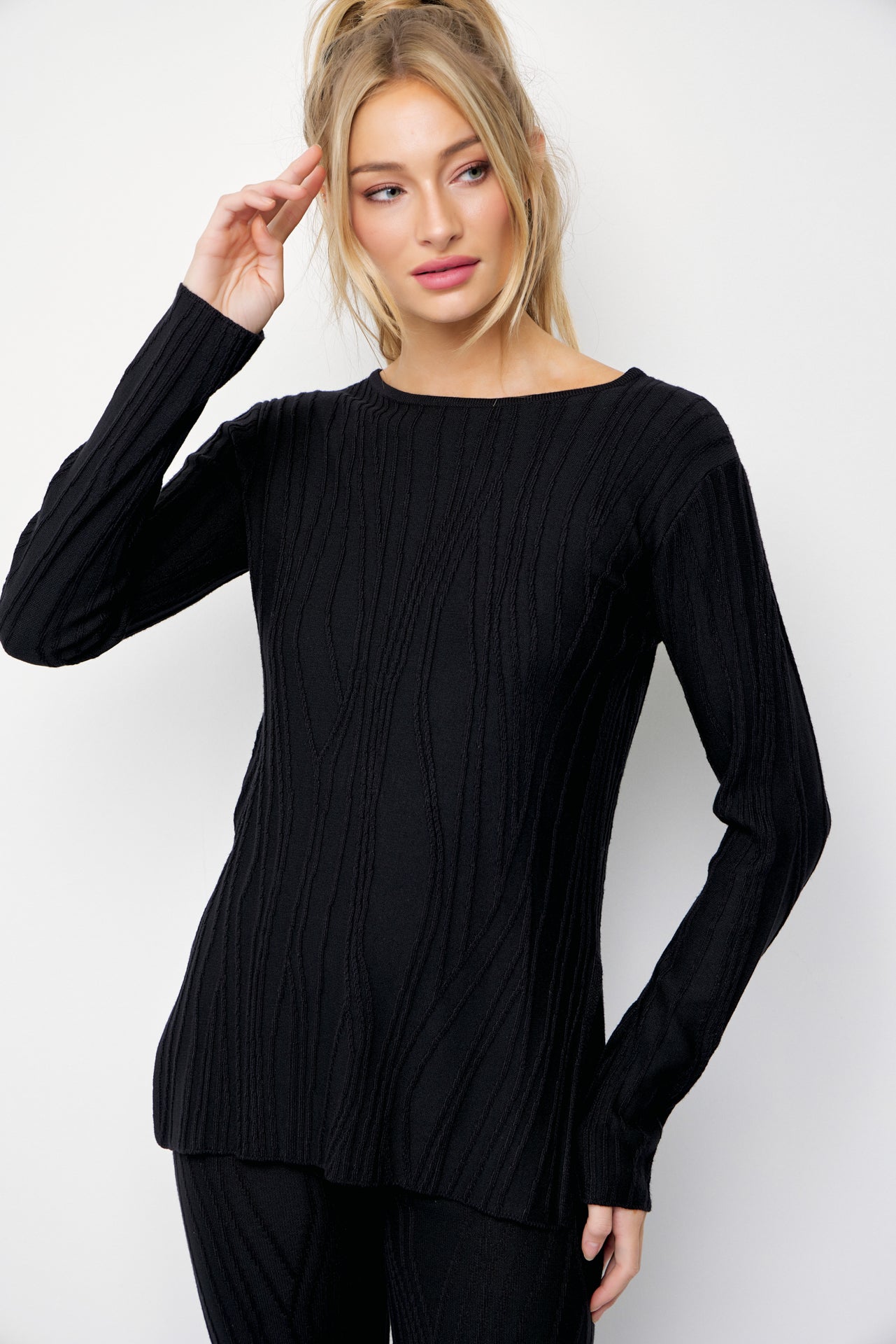 Seraphina Textured Long Sleeve Top and Pants Set