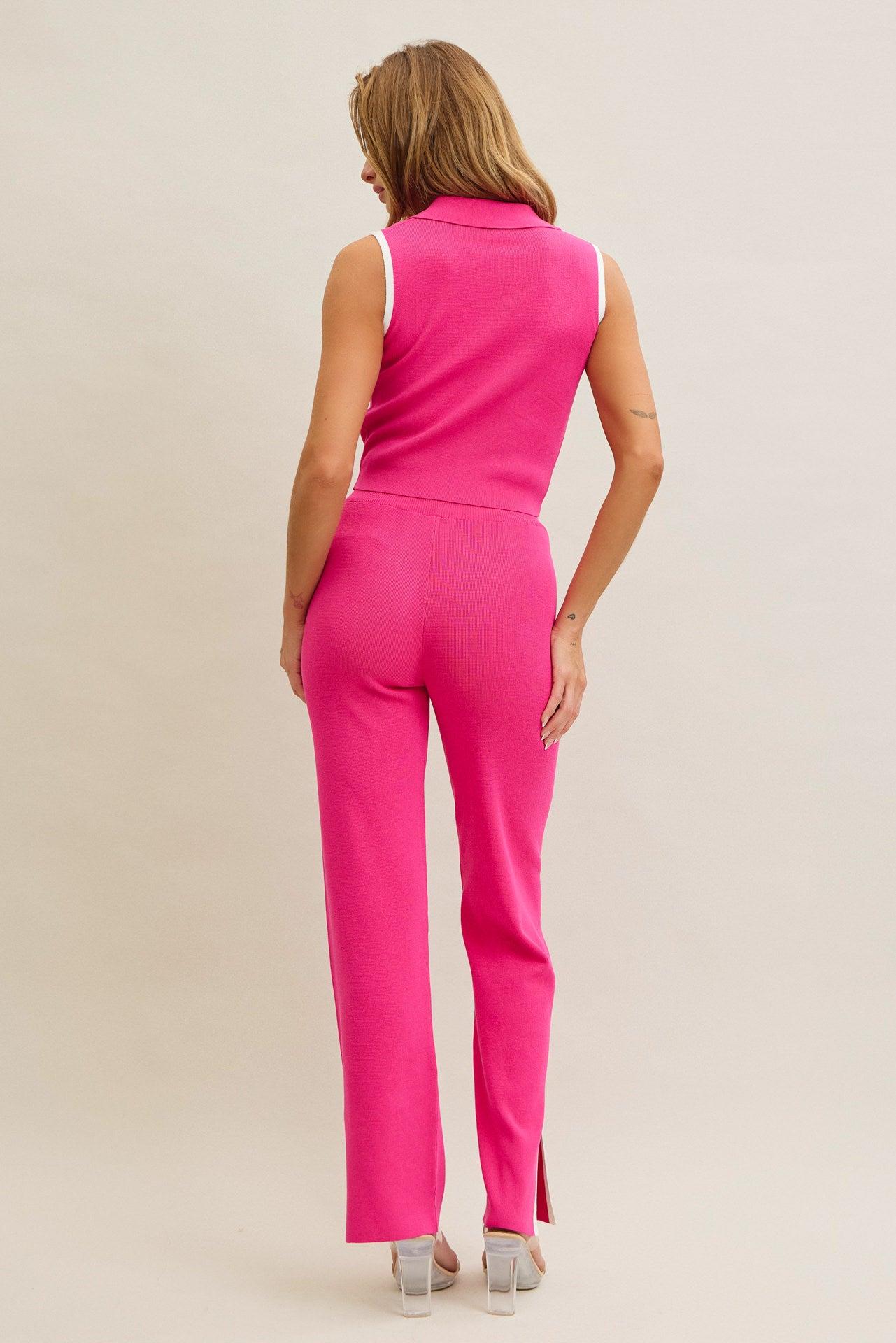 Sleeveless Collared Top and Pants Set