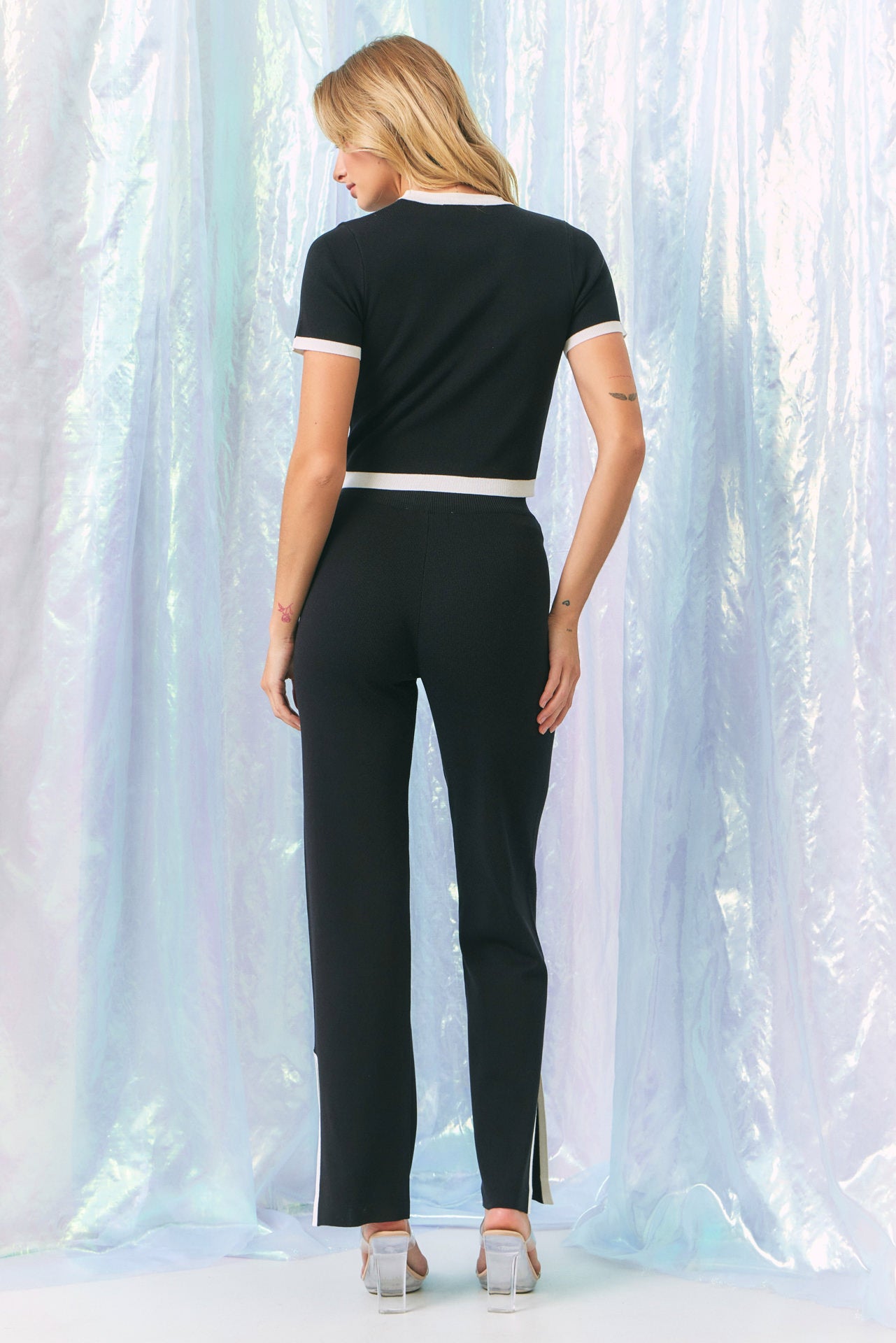 Her Go to Knit Short Sleeve Crop Top & Slit Pants