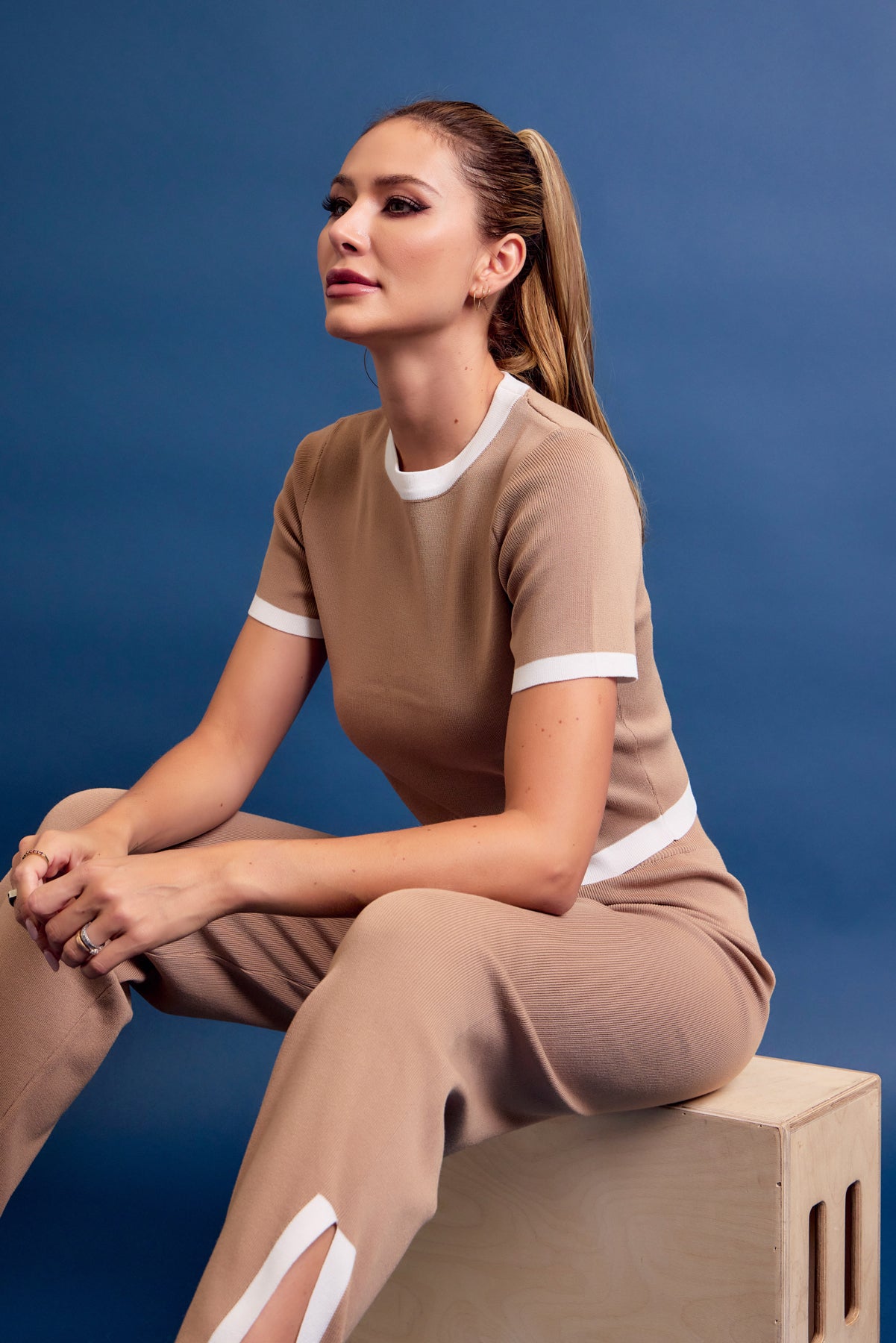 Her Go to Knit Short Sleeve Crop Top & Slit Pants