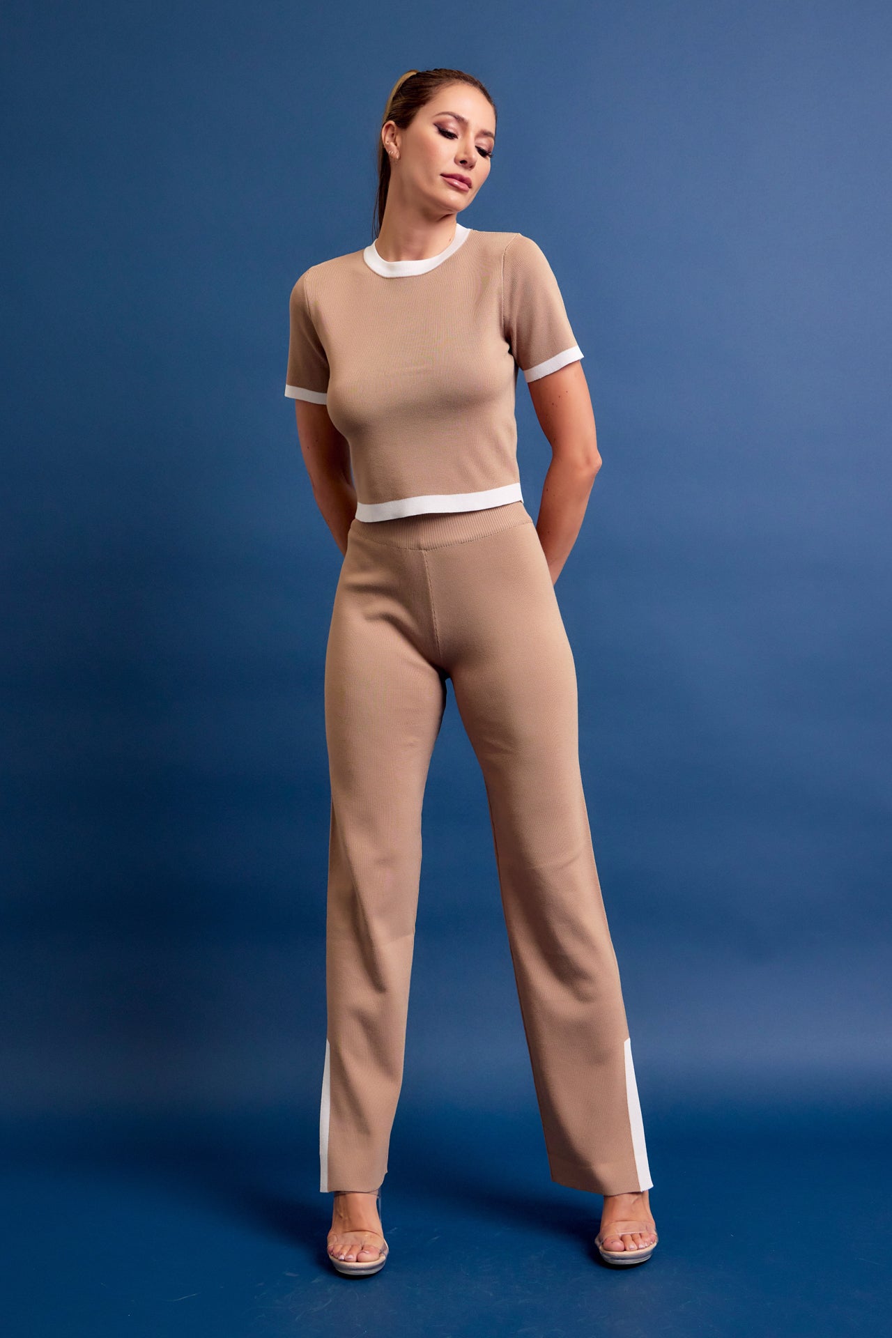 Her Go to Knit Short Sleeve Crop Top & Slit Pants
