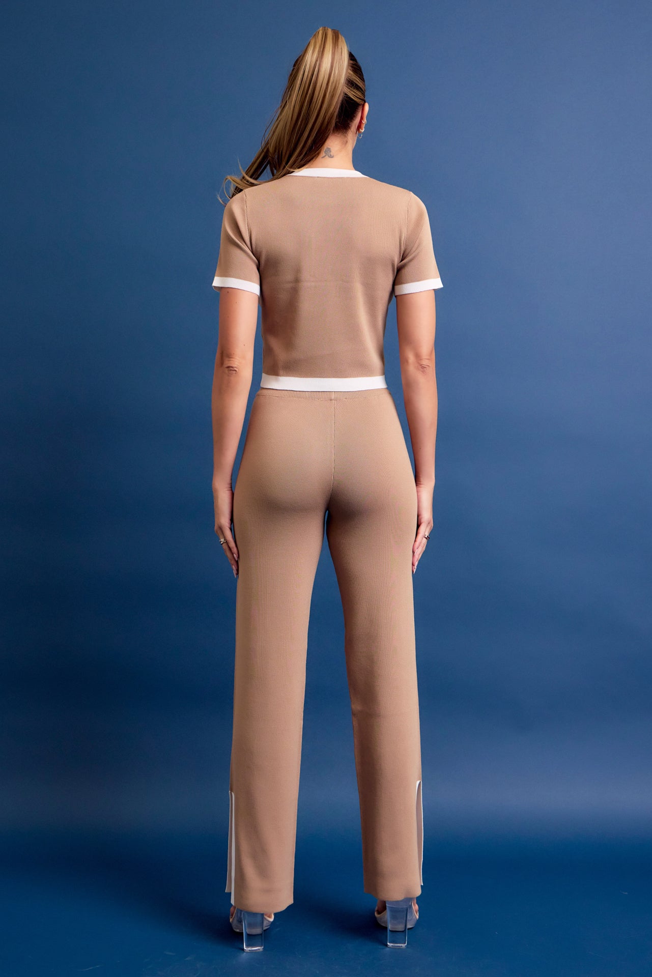 Her Go to Knit Short Sleeve Crop Top & Slit Pants