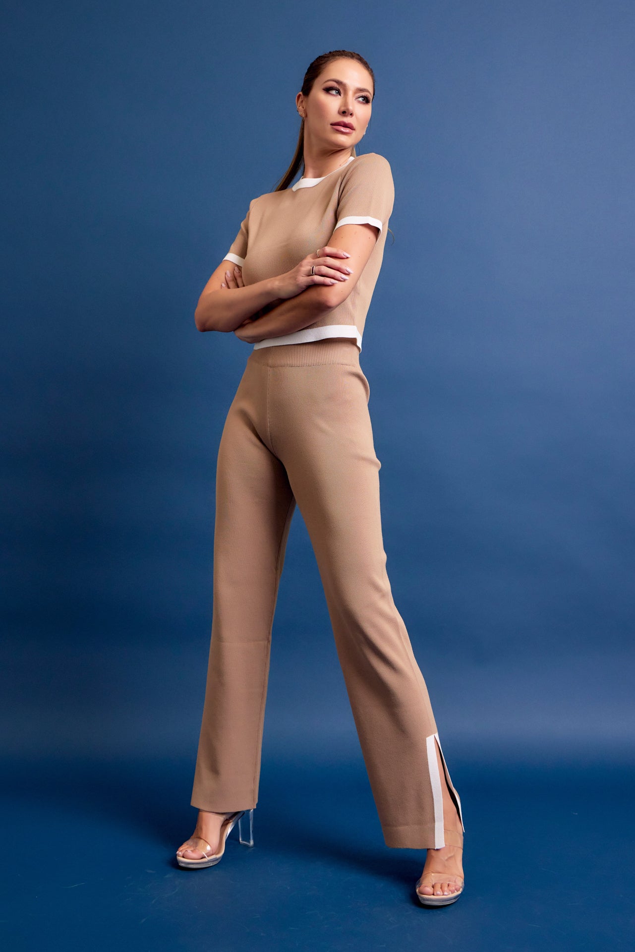 Her Go to Knit Short Sleeve Crop Top & Slit Pants