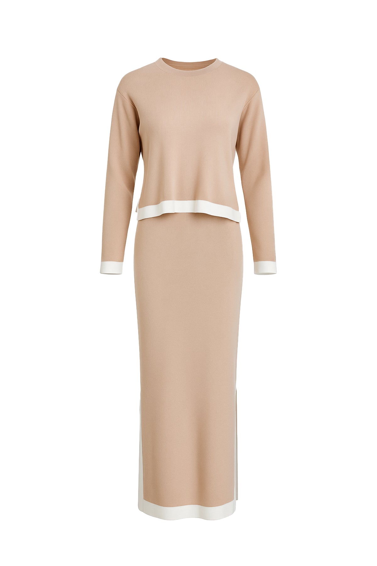 Bailey Knit Long Slv Top And Midi Skirt Set with Contrast