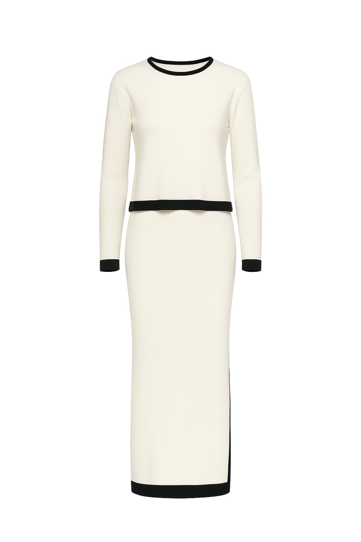 Bailey Knit Long Slv Top And Midi Skirt Set with Contrast