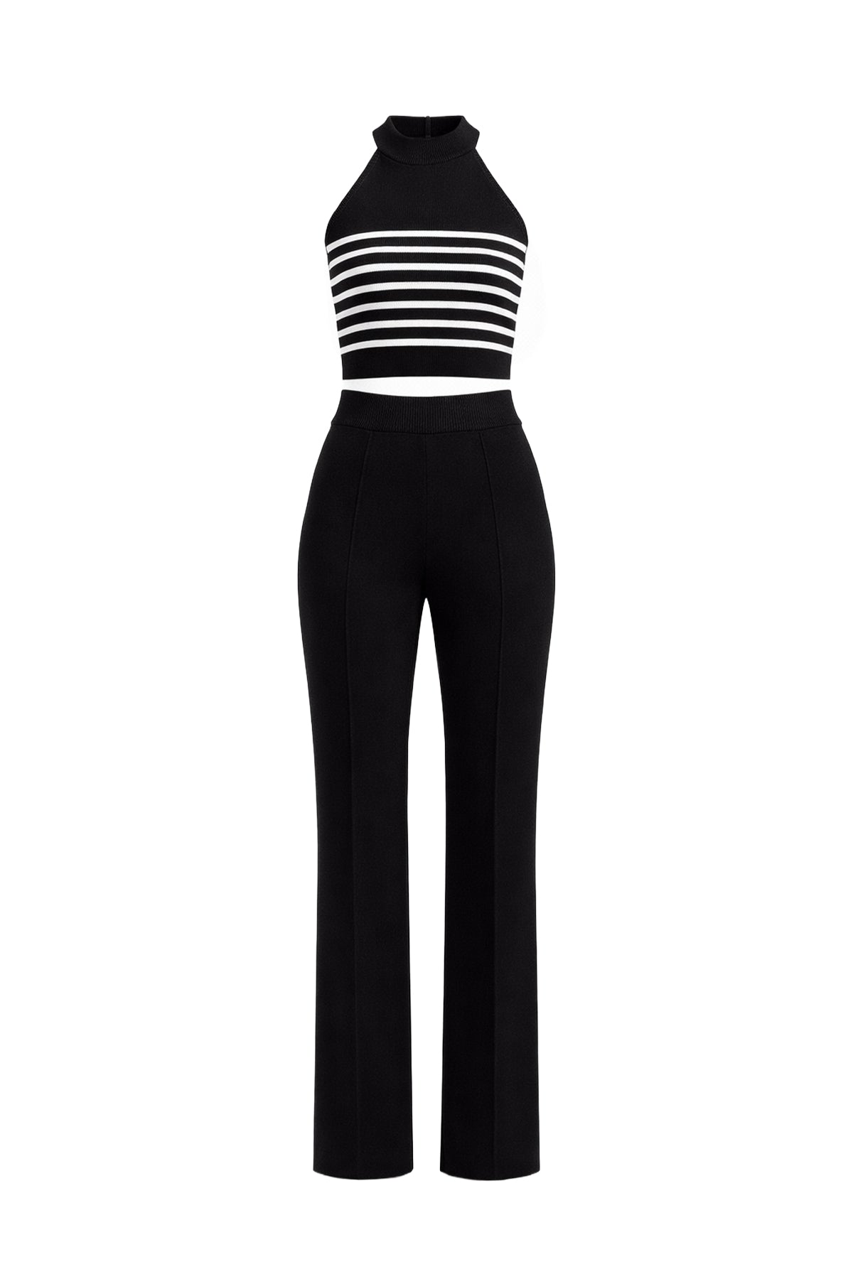 Emery Stripe Knit Sleeveless Mock Neck Top with Pants Set