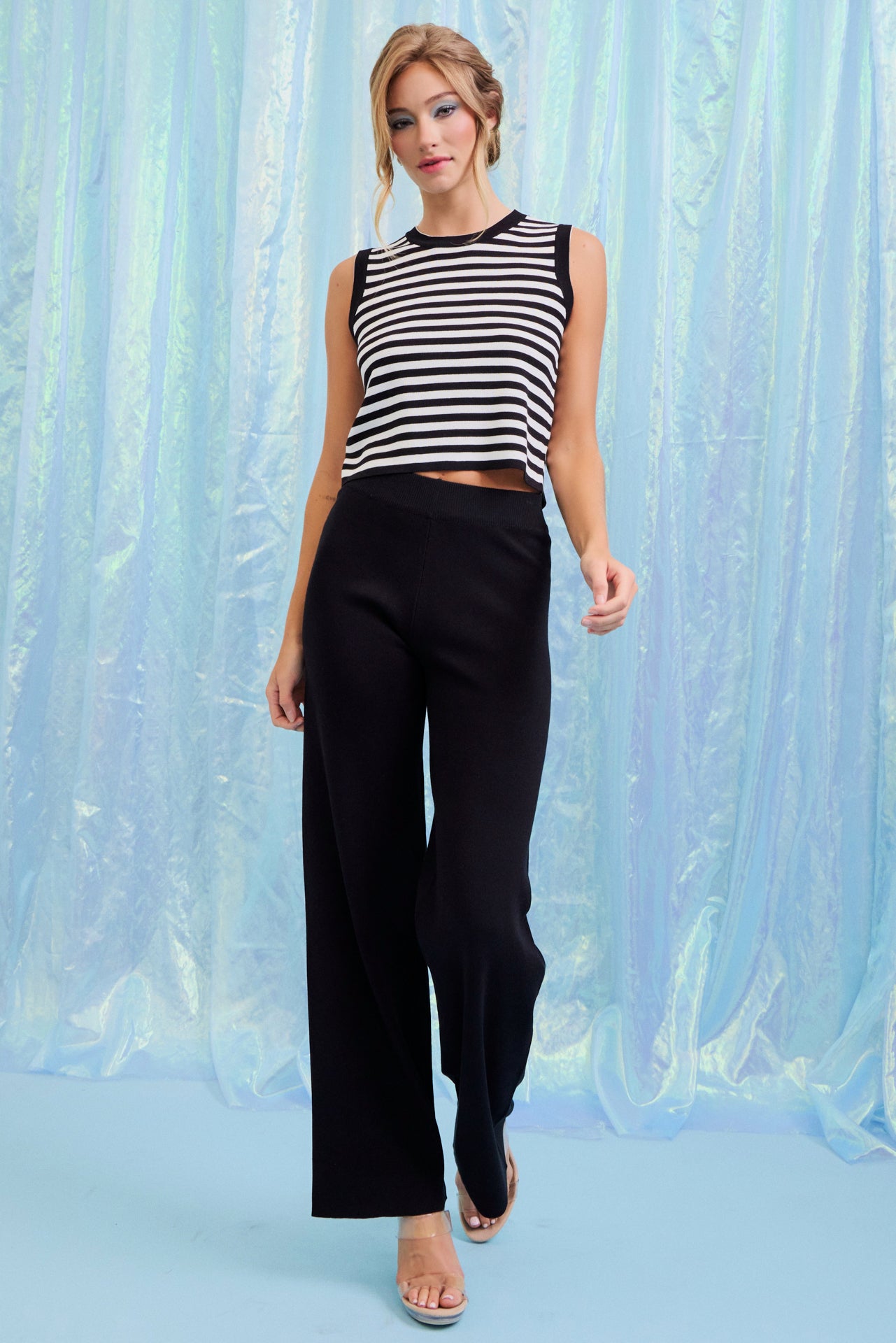 Yours Now Stripe Knit Sleeveless Top & Pants Set