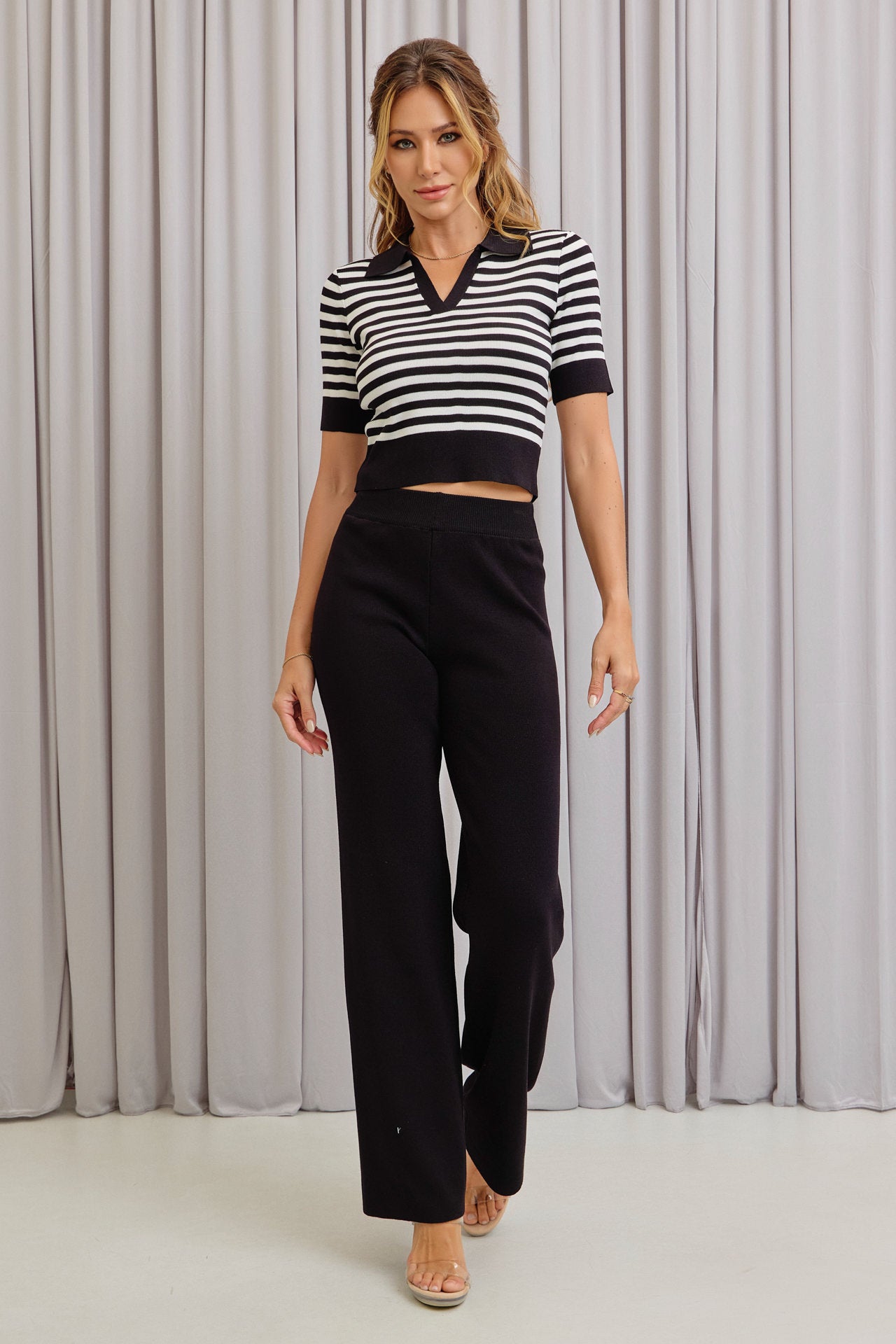 Calm Day Stripe Knit Top and Pants Set