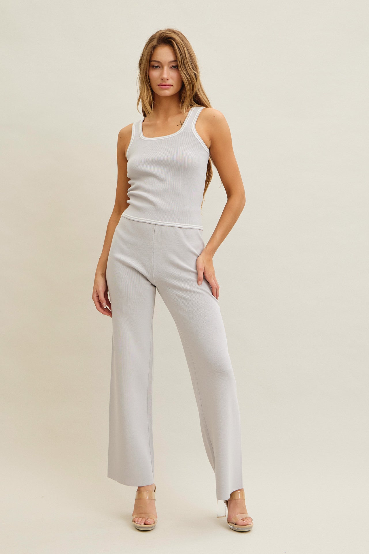 Blooming Borders Knit Sleeveless Top and Pants Set