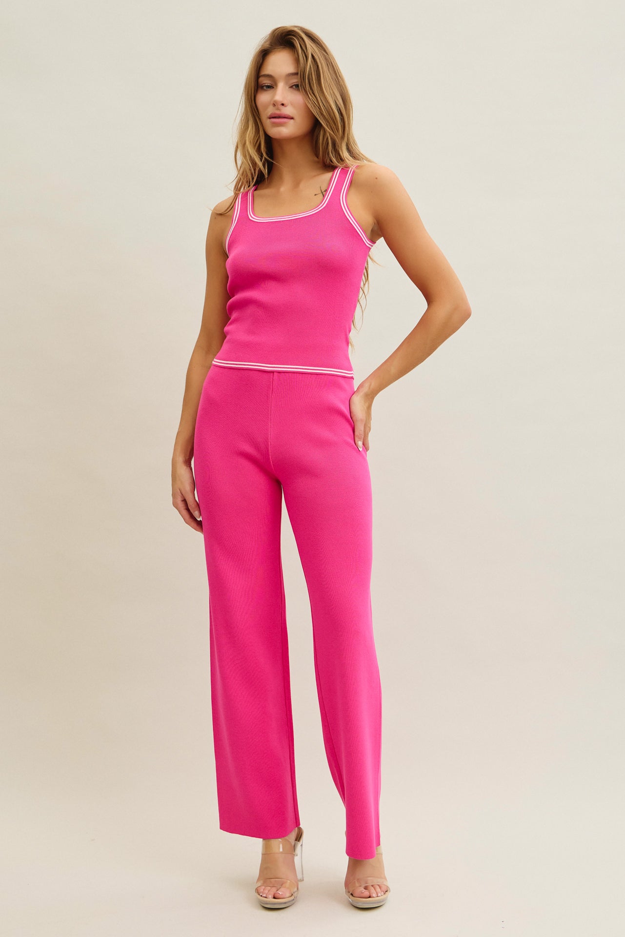 Blooming Borders Knit Sleeveless Top and Pants Set