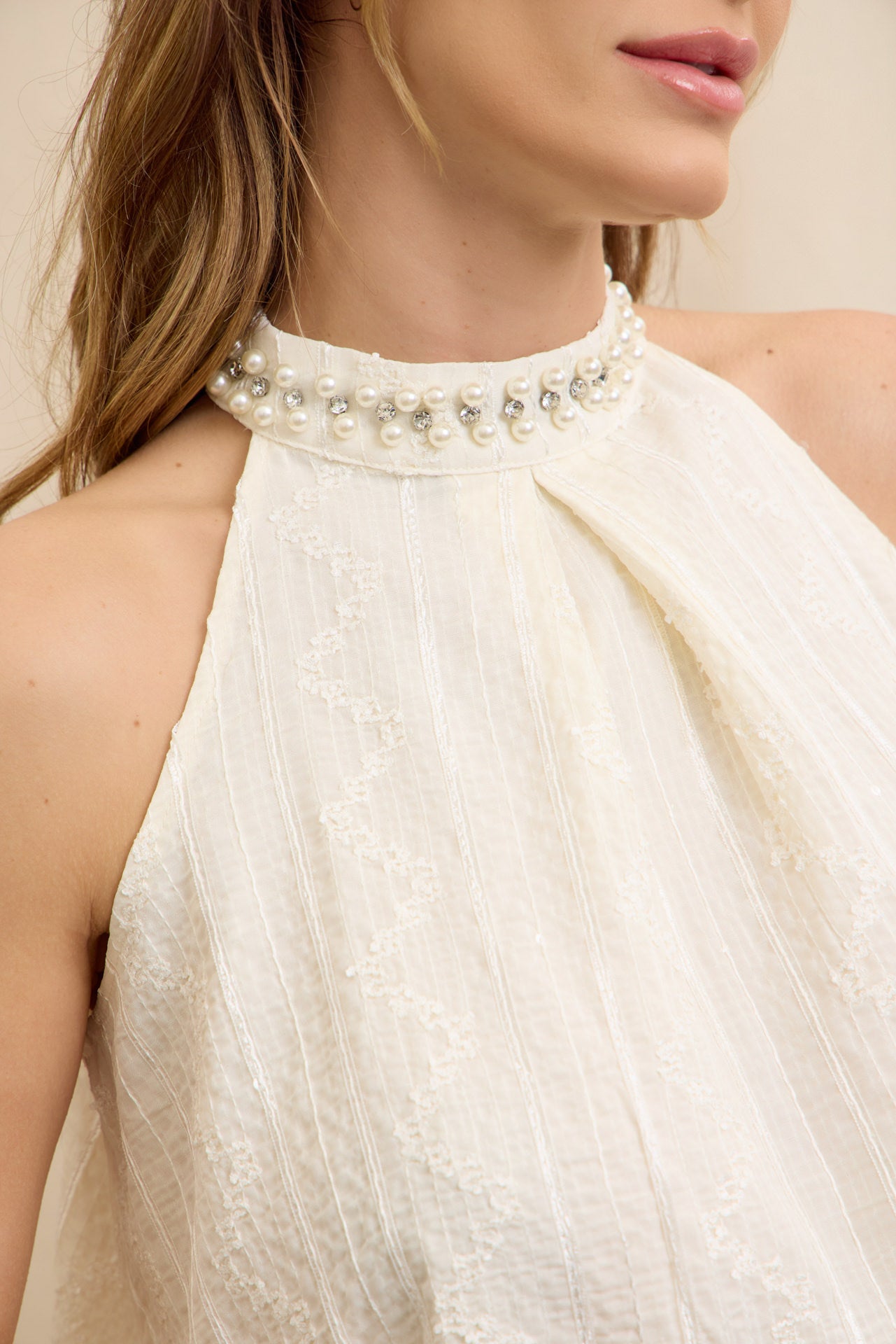 Soft Pearl Elegance Sleeveless Top & Skirt Set