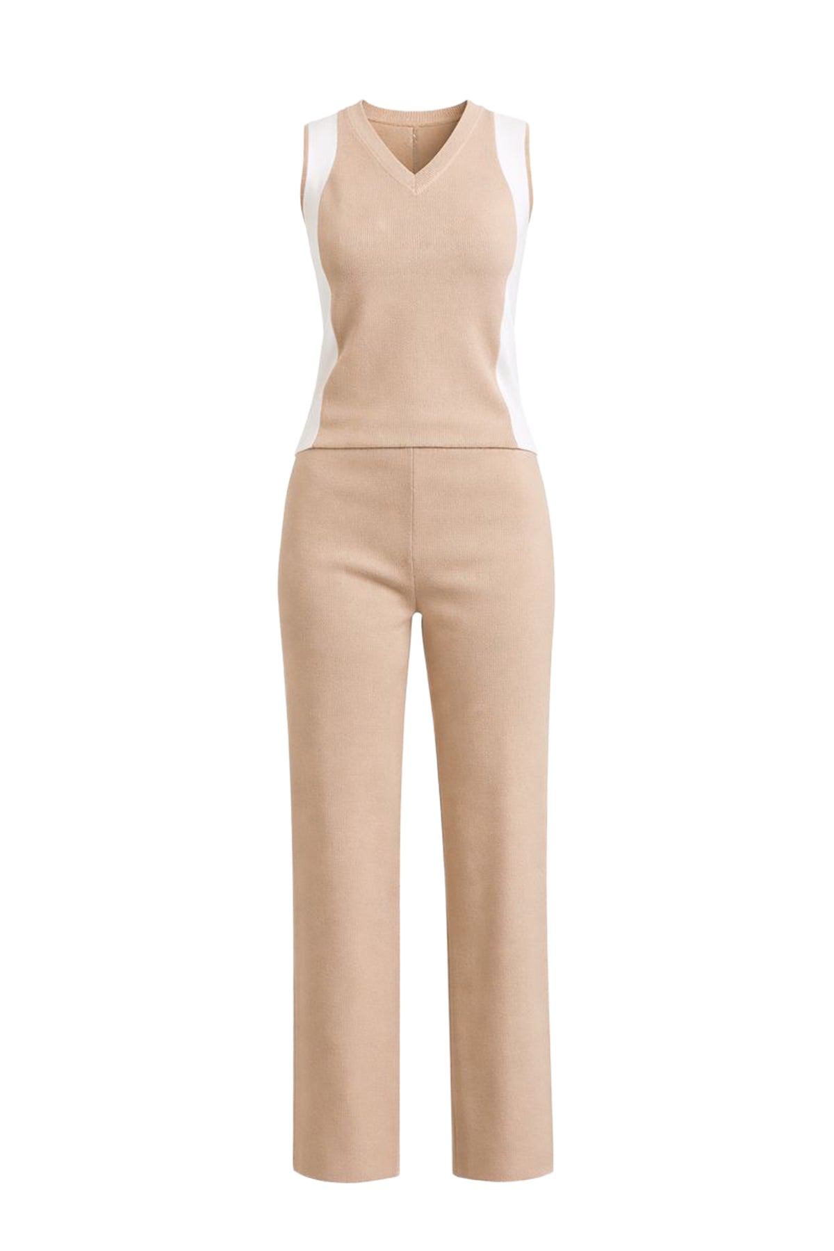 Serene Contrast Knit Sleeveless Top & Pants Set
