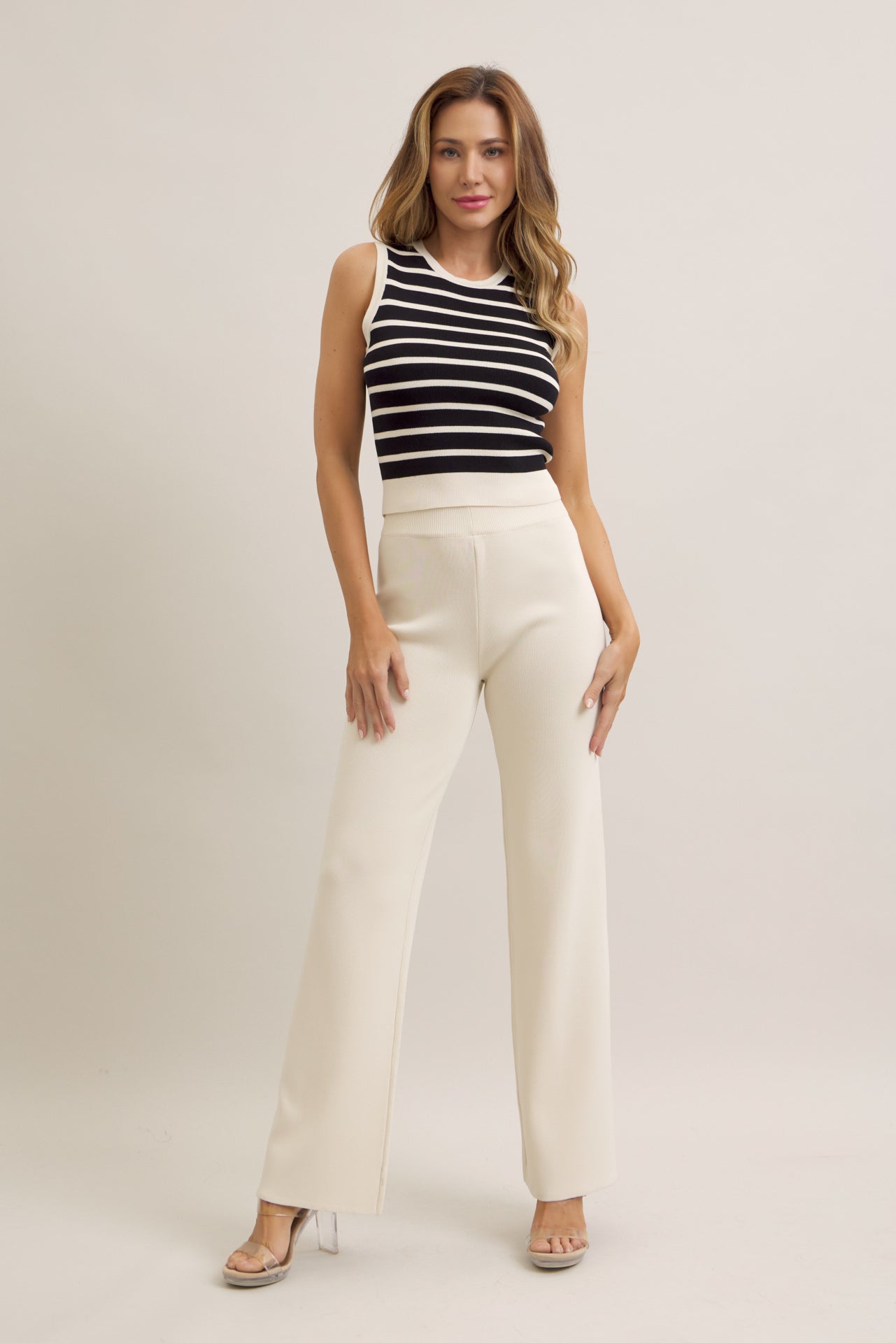 Maggie Stripe Knit Sleeveless Top and Pants Set