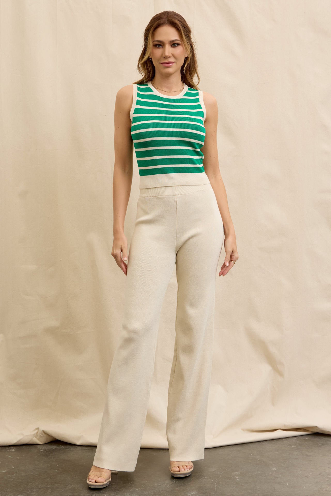 Maggie Stripe Knit Sleeveless Top and Pants Set