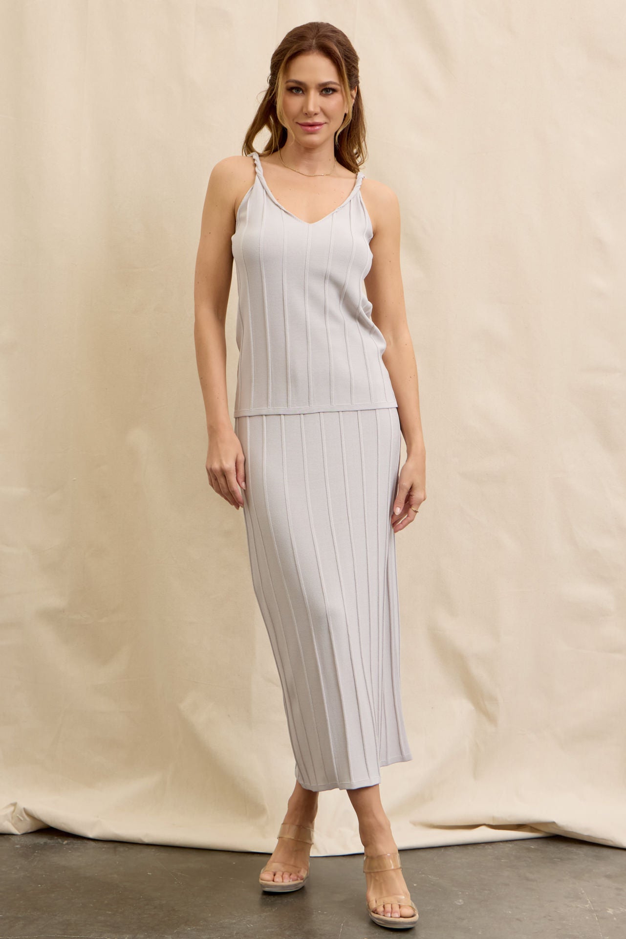 Twist & Flow Knit Sleeveless Top and Midi Skirt Set