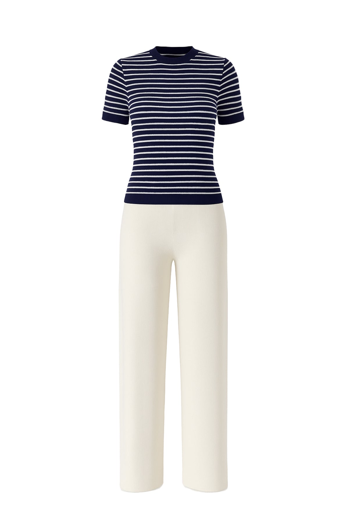 Marin Stripe Knit Short Sleeve Top and Solid Pants Set
