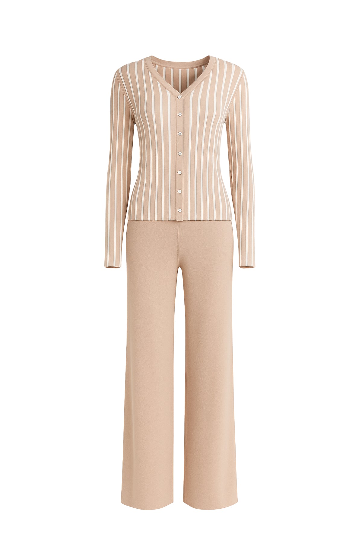 Classic Knit Combo Cardigan And Solid Pants Set