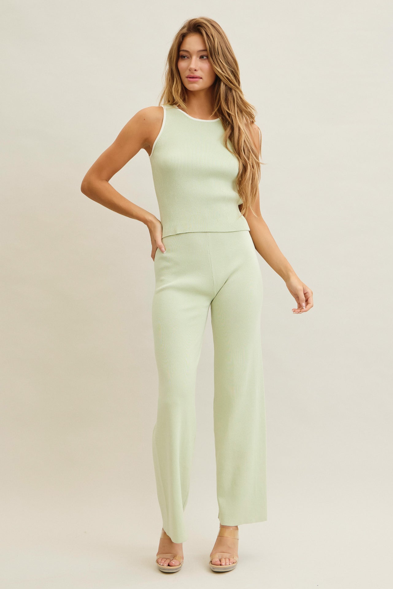 Celestia Rib Knit Sleeveless Top and Pants Set