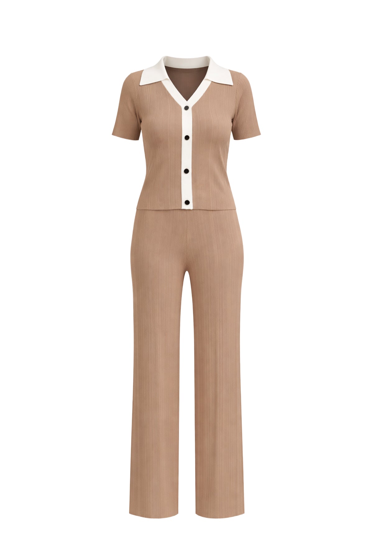 Mariselle Long Sleeve Collar Button Down Pants Set