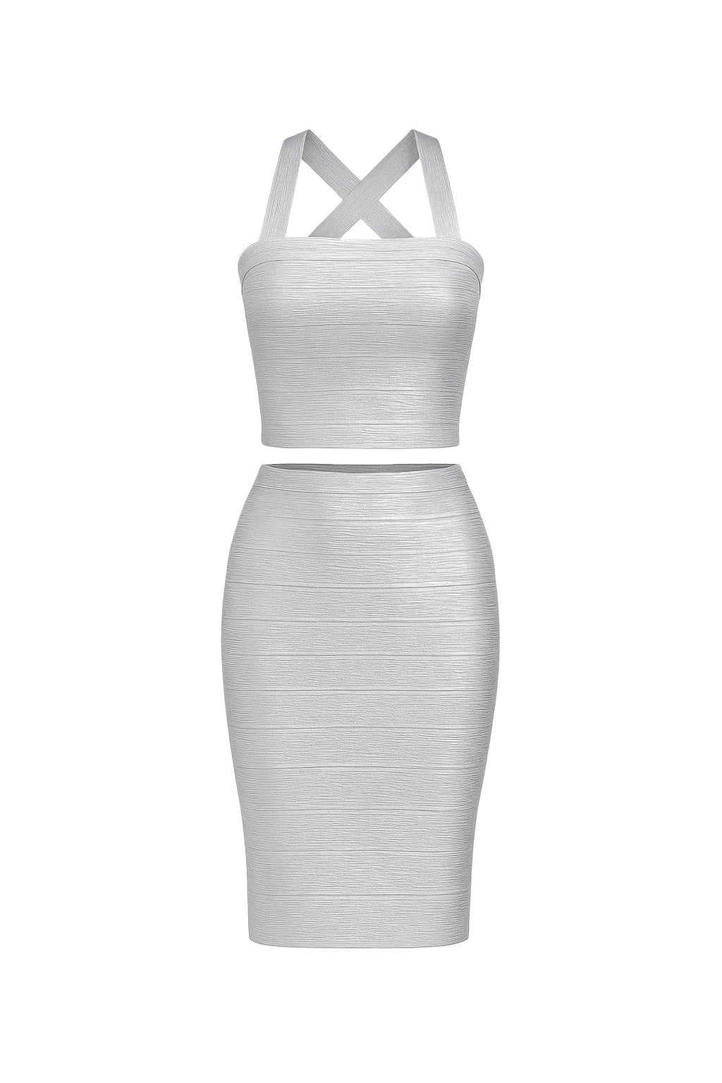 Metalic Coated Top and Skirt Set