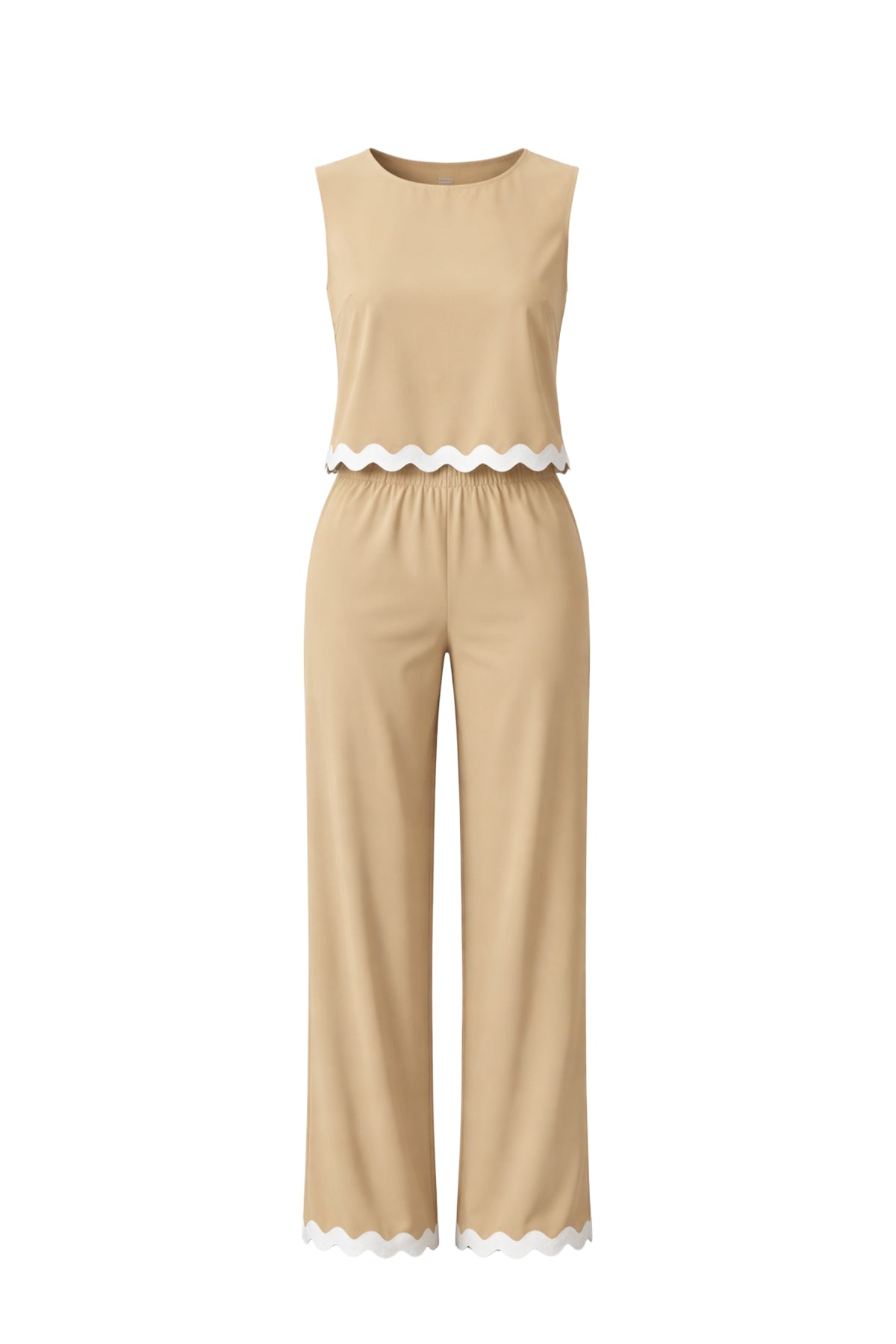 Scallop Elegance Woven Sleeveless Top & Pants Set