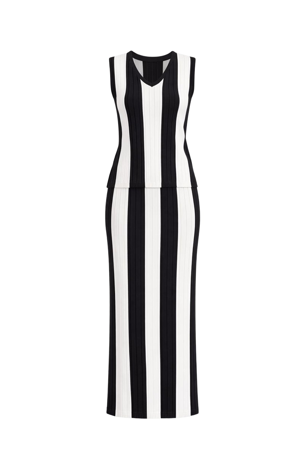 Pinstripe Perfection Rib Knit Top and Midi Skirt Set