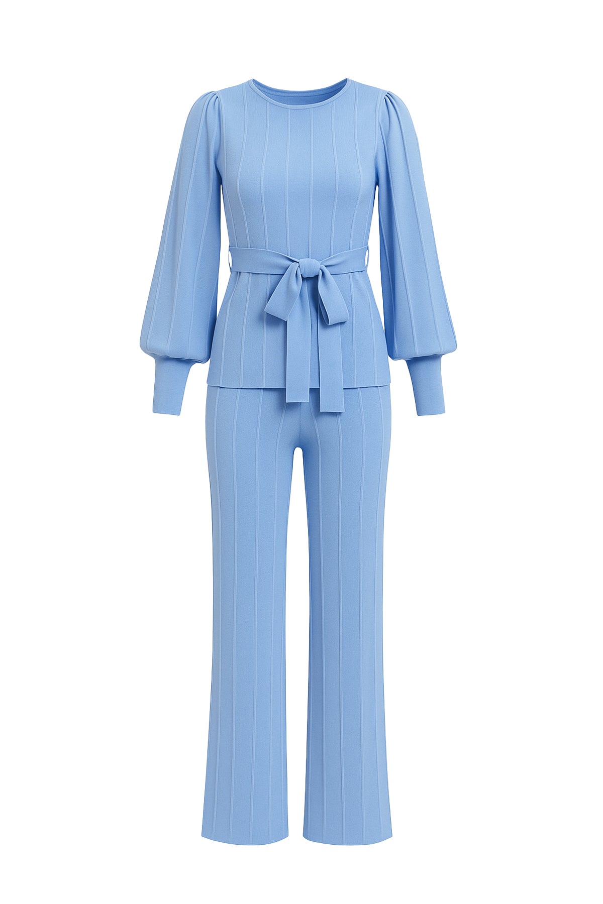 Knit Long Sleeve Top with Waist Tie and Pants Set
