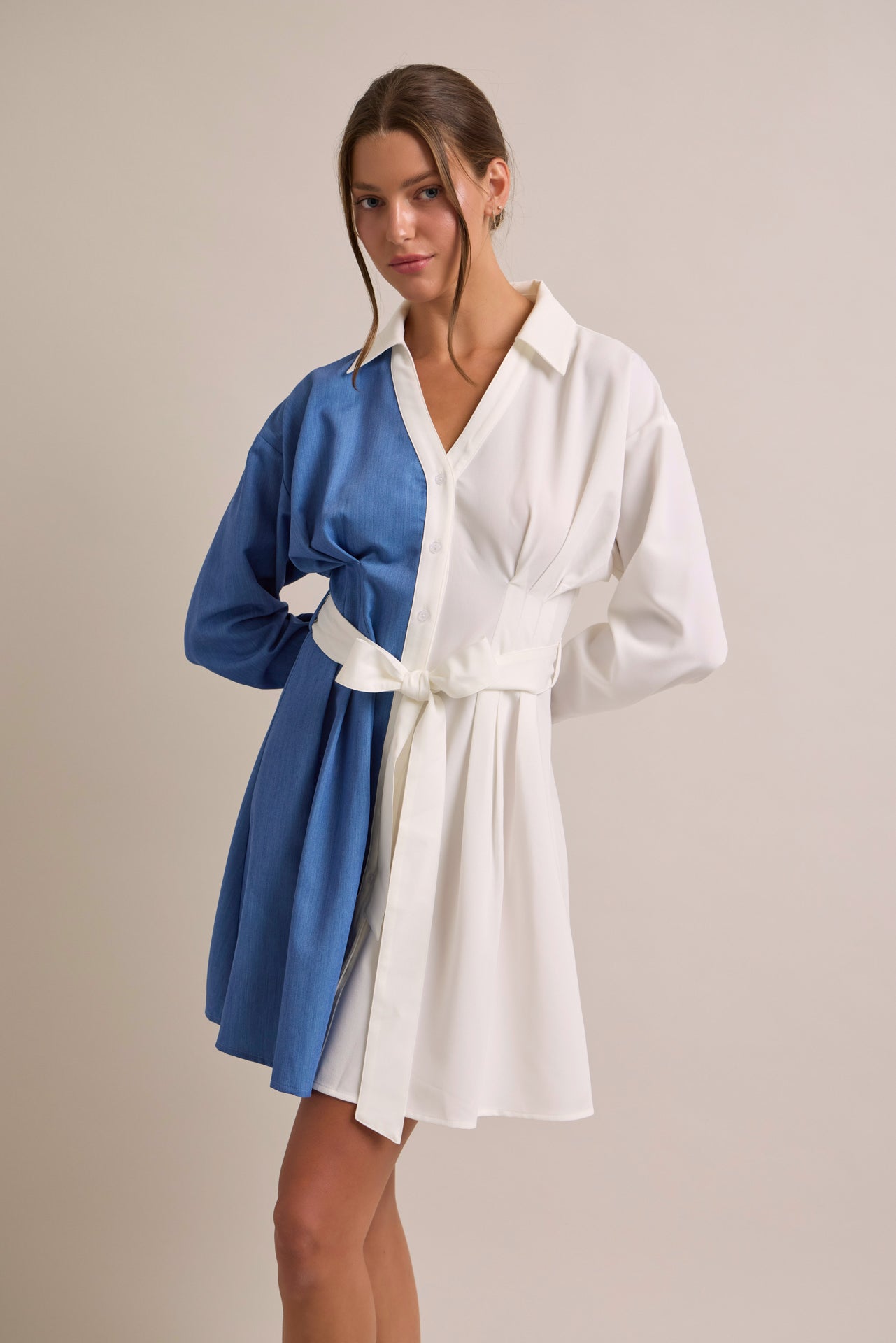 Cut in Contrast Shirt Dress
