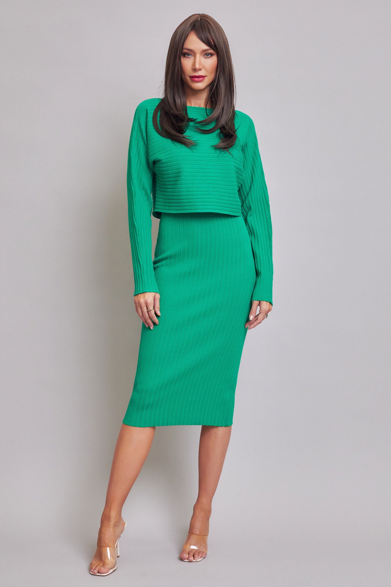 Knit Rib Doman Top and Midi Skirt Set