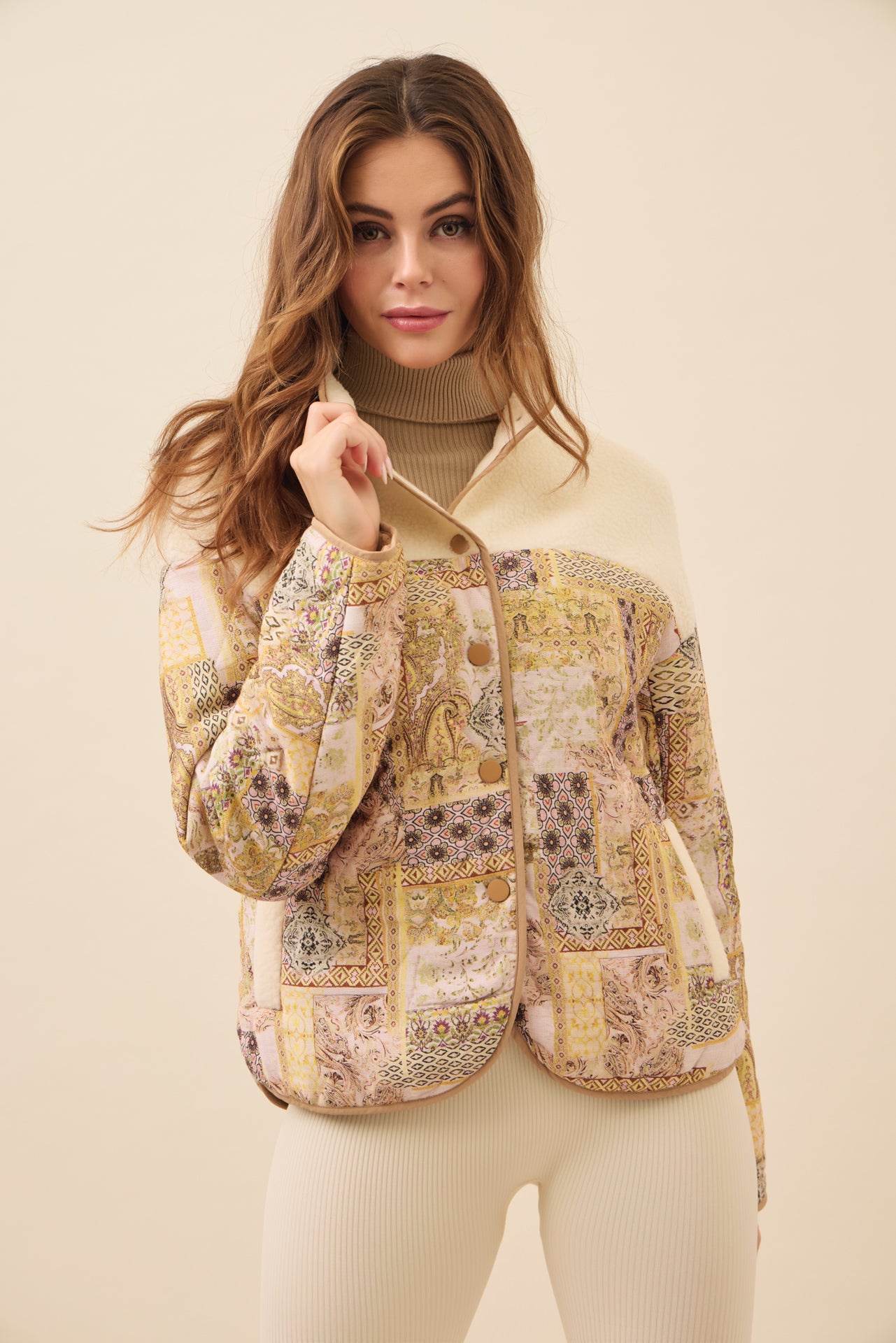 Printed padding sherpa jacket