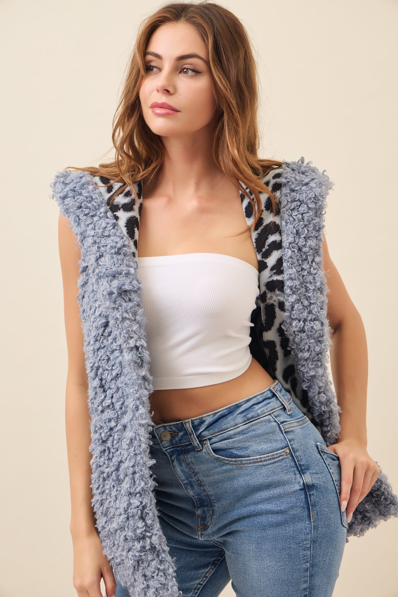 Mae Curly Fur Hooded Vest