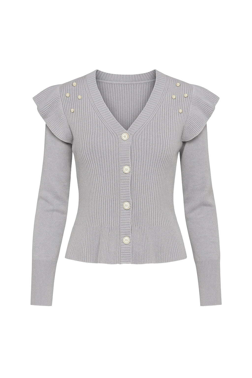 Ivory Pearl Embellished Cardigan with Ruffles