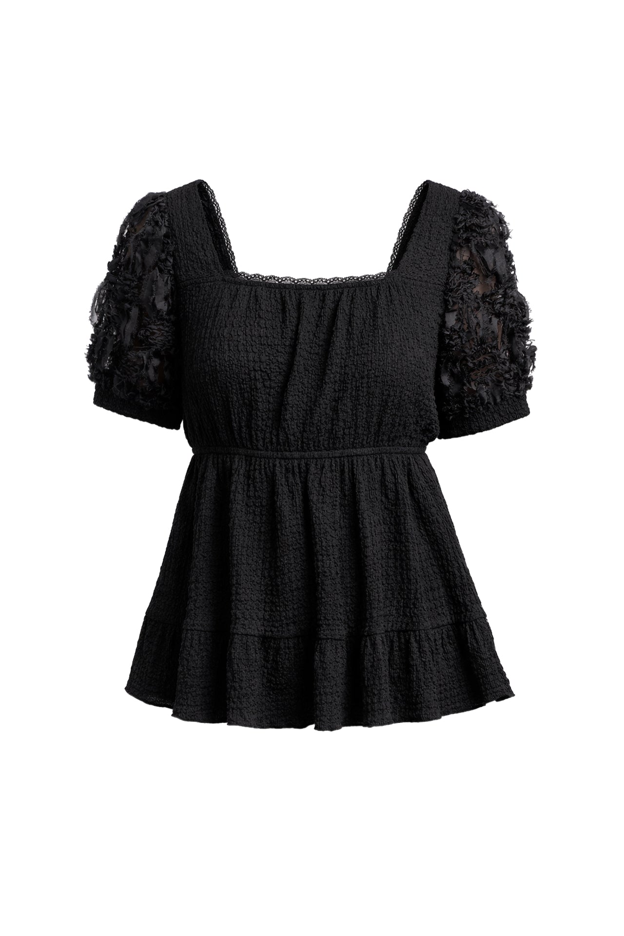 Puff & Textured Short Sleeve Top