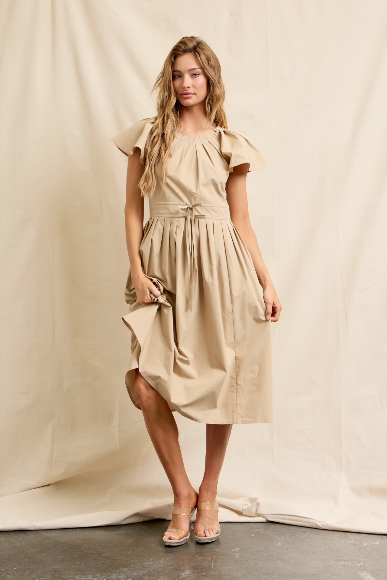 Pleated Breeze Cotton Midi Dress